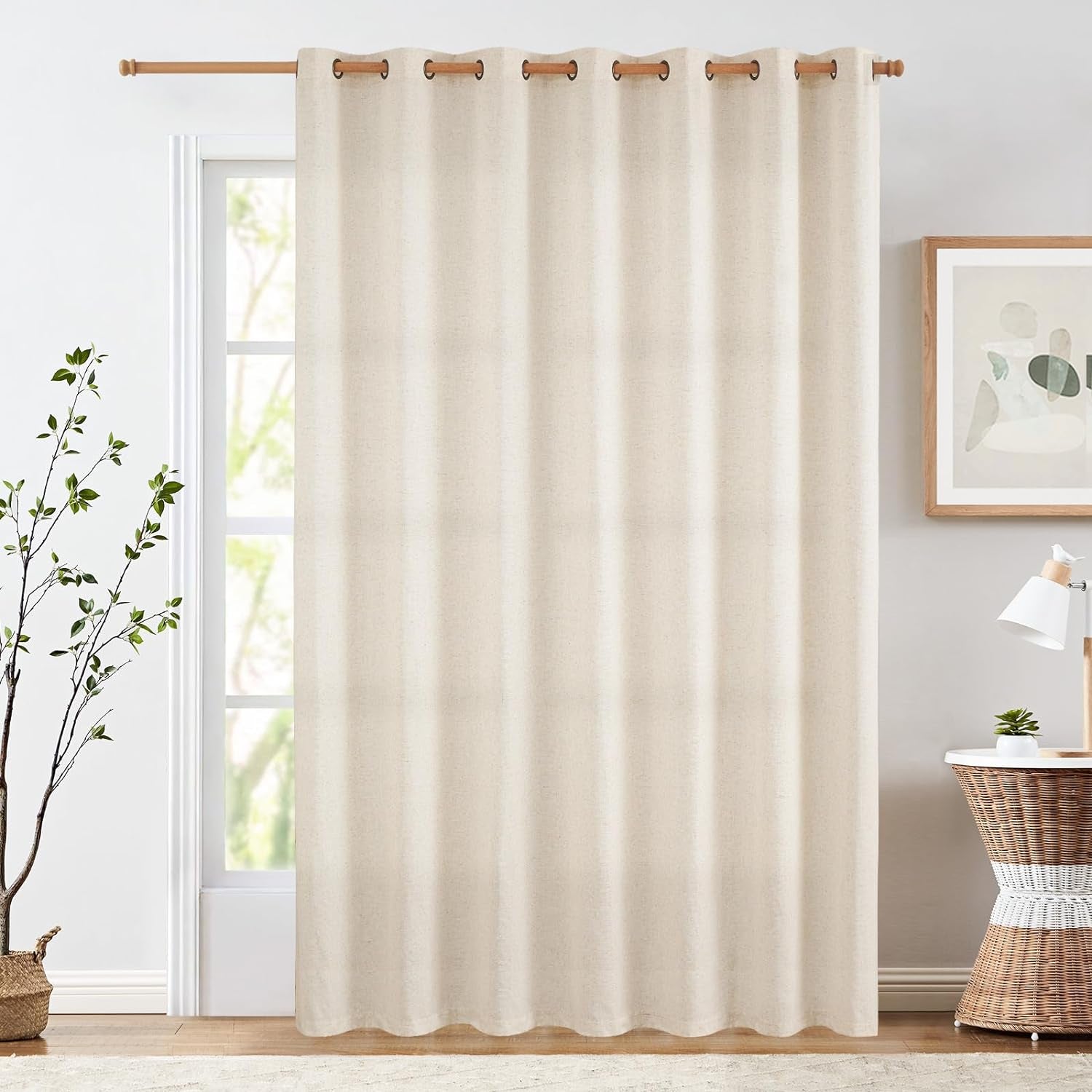 Jinchan Linen Beige Curtain 100 Inch Extra Wide for Patio Sliding Glass Door Room Divider Farmhouse Grommet Top Light Filtering Window Drape for Bedroom 100X84 Crude 1 Panel  CKNY HOME FASHION   