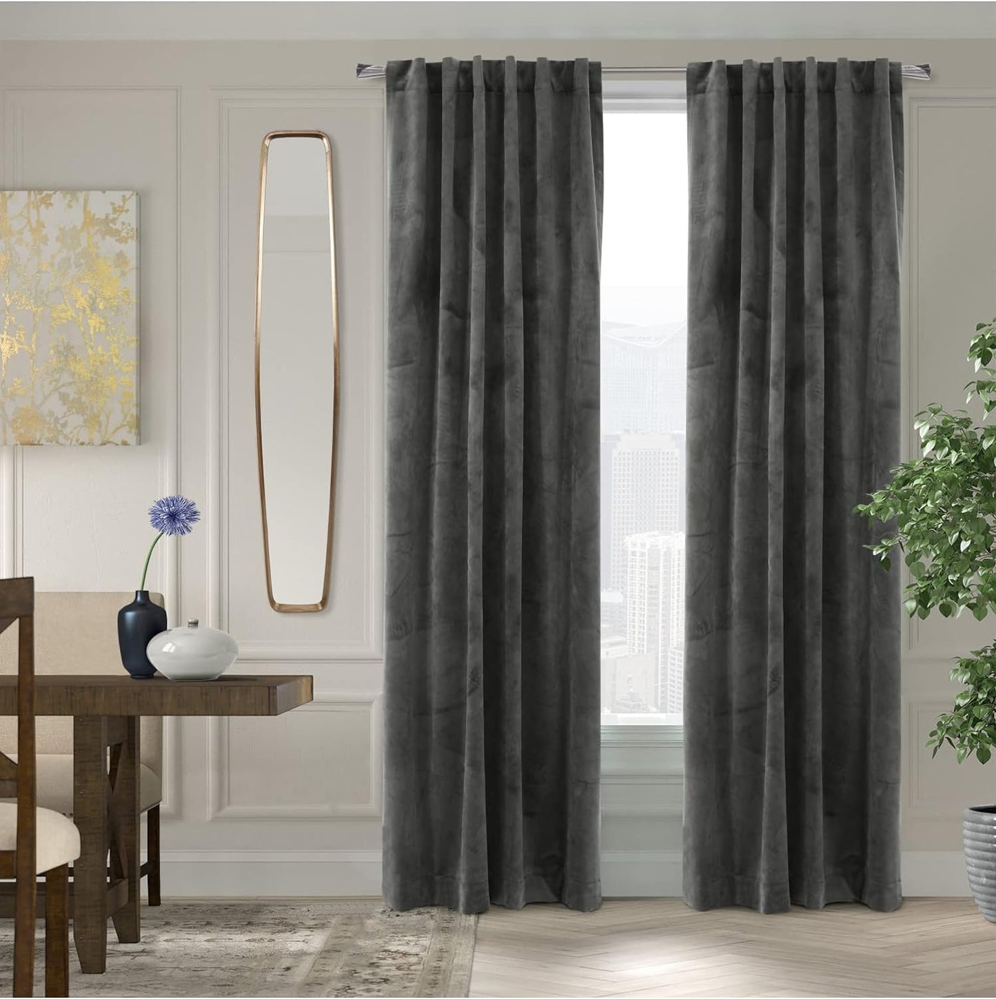 Loft Living Savannah Room Darkening Velvet Dual Header Curtain Panel 50" X 84" in Oyster  Commonwealth Home Fashions Charcoal 50" X 84" 