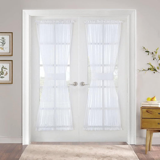 PONY DANCE Side Door Window Curtains for Front Door, French Door Curtain for Small Window Sidelight, White Voile Sheer Rod Pocket Kitchen Door Curtains with Tieback, 1 Panel, White, 60W X 72L  PONY DANCE White W60"X L72"|1 Panel 