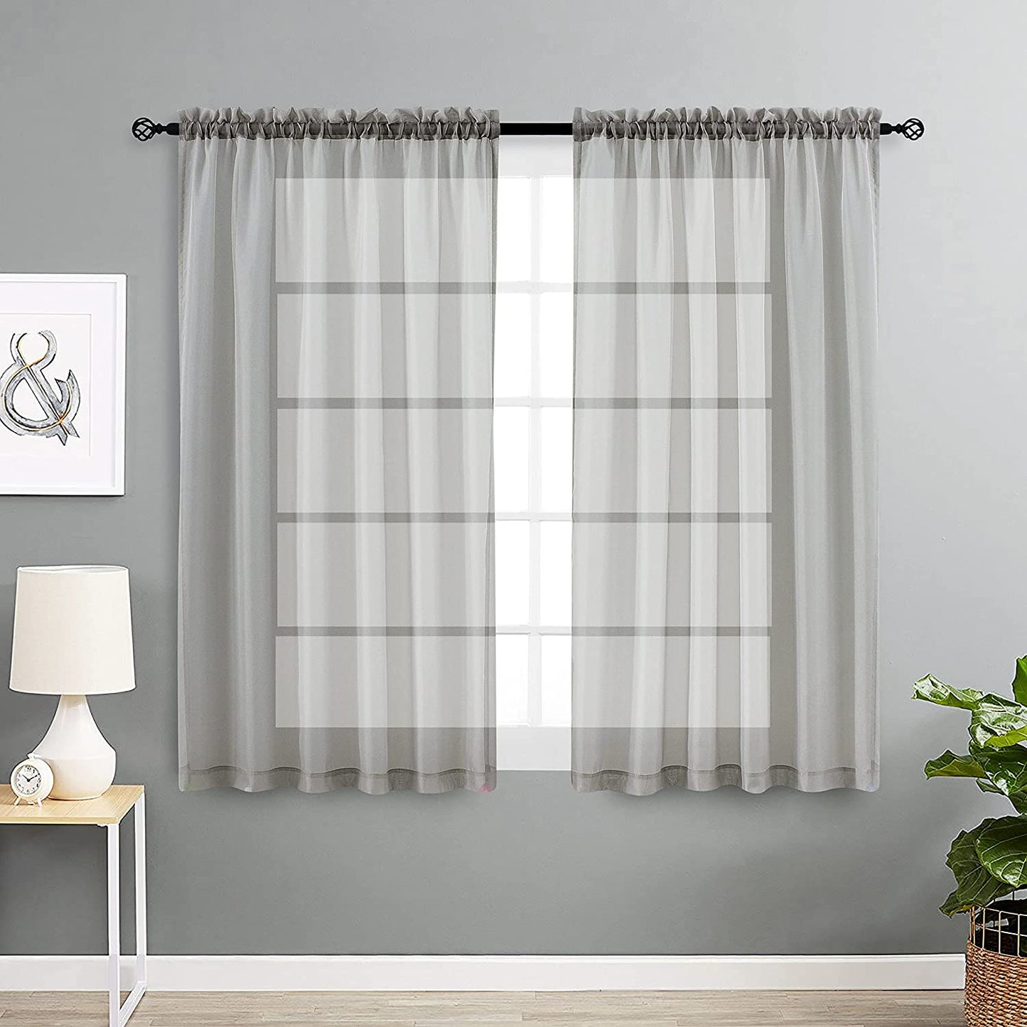 Goodgram 2 Pack: Basic Rod Pocket Sheer Voile Window Curtain Panels - Assorted Colors (White, 84 In. Long)  Goodgram Grey Contemporary 45 In. Long