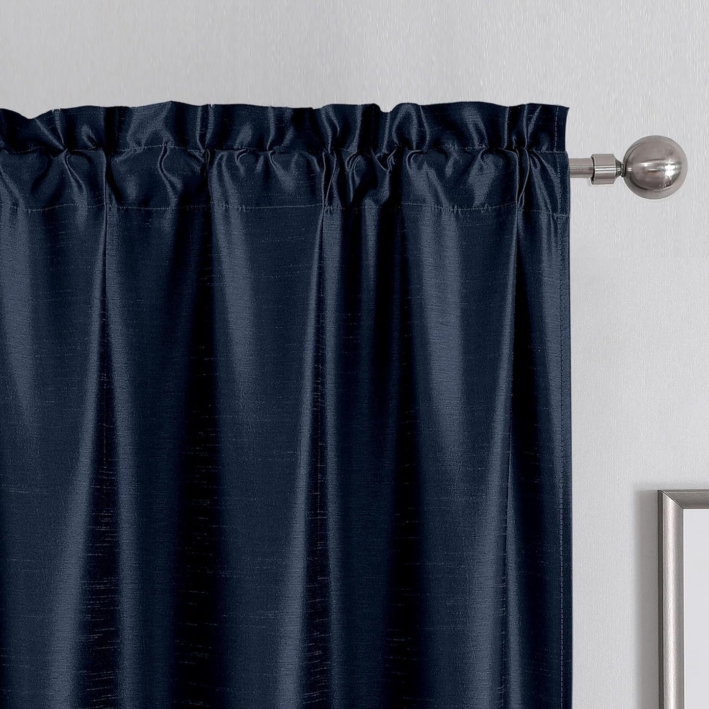 Chyhomenyc Uptown Sage Green Kitchen Curtains 45 Inch Length 2 Panels, Room Darkening Faux Silk Chic Fabric Short Window Curtains for Bedroom Living Room, Each 30Wx45L  Chyhomenyc Navy Blue 2X40"Wx72"L 