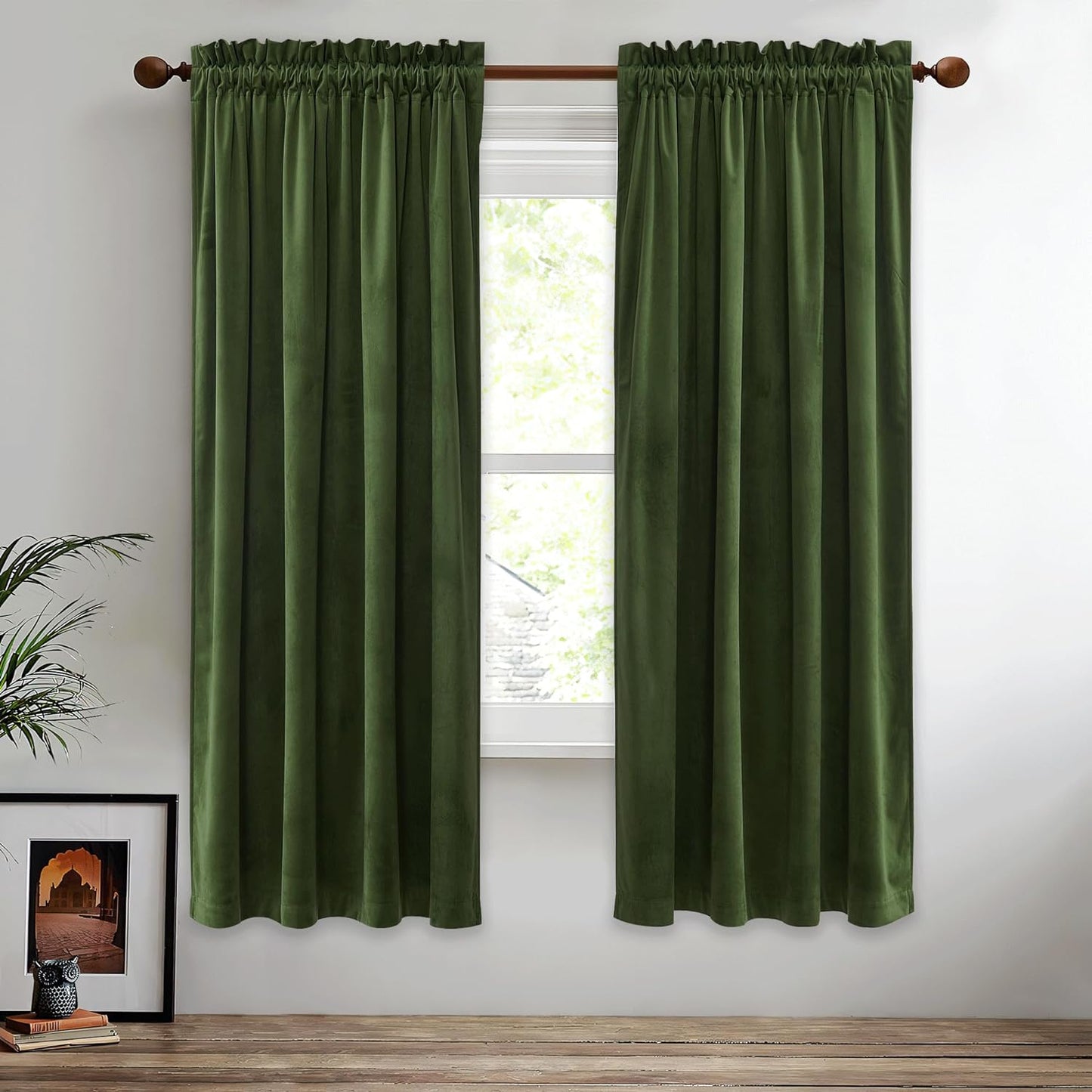 Stangh Theater Red Velvet Curtains - Super Soft Velvet Blackout Insulated Curtain Panels 84 Inches Length for Living Room Holiday Decorative Drapes for Master Bedroom, W52 X L84, 2 Panels  StangH Moss Green W52" X L72" 