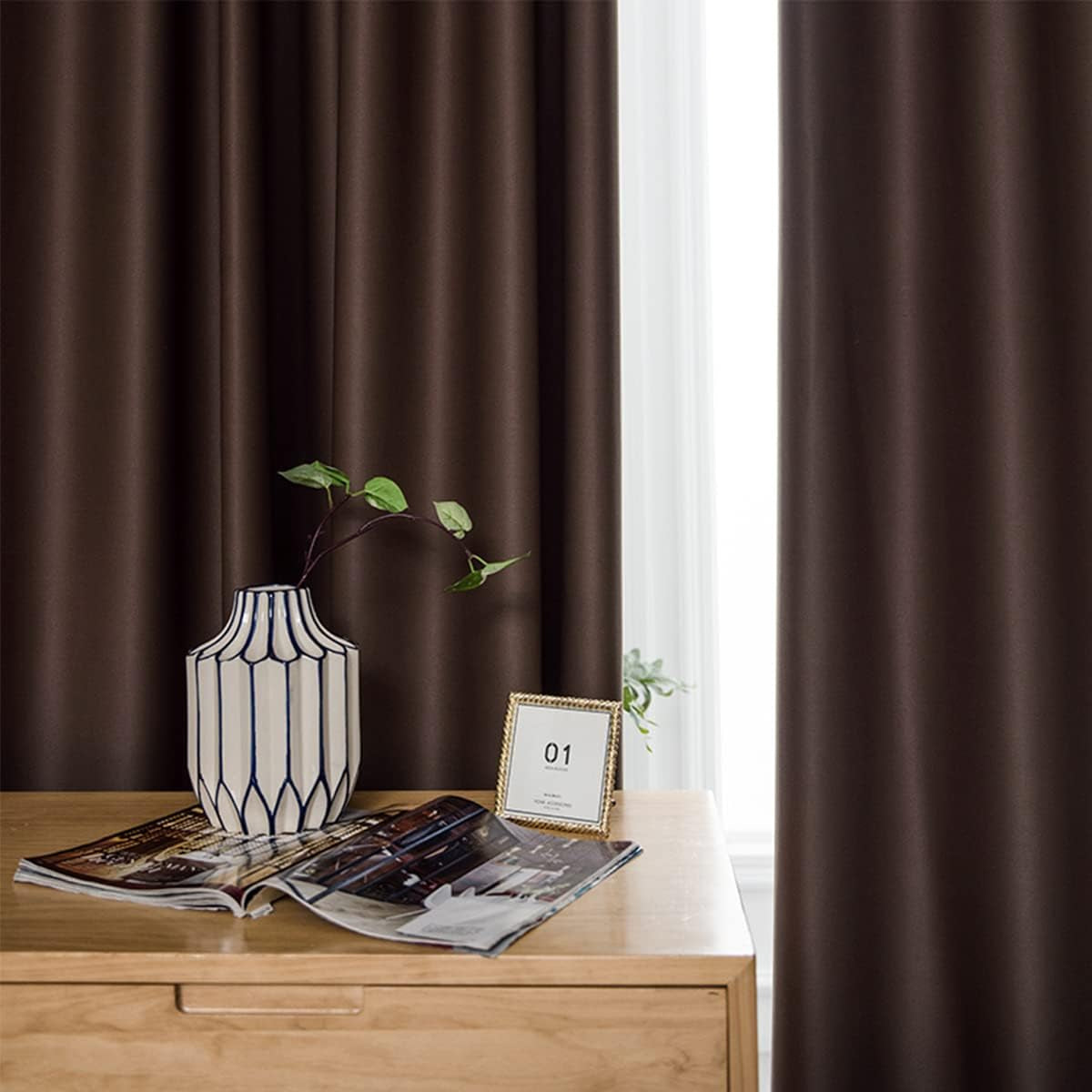 Pinch Pleat Solid Thermal Insulated 95% Chocolateout Patio Door Curtain Panel Drape for Traverse Rod and Track, Chocolate 38" W X 54" L (One Panel)