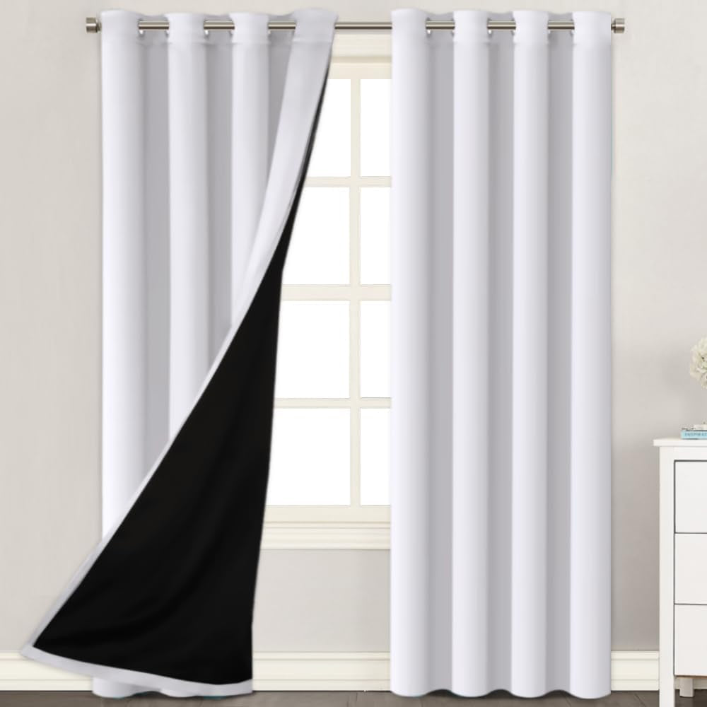 H.VERSAILTEX Blackout Curtains with Liner Backing, Thermal Insulated Curtains for Living Room, Noise Reducing Drapes, White, 52 Inches Wide X 96 Inches Long per Panel, Set of 2 Panels  H.VERSAILTEX White 52"W X 96"L 