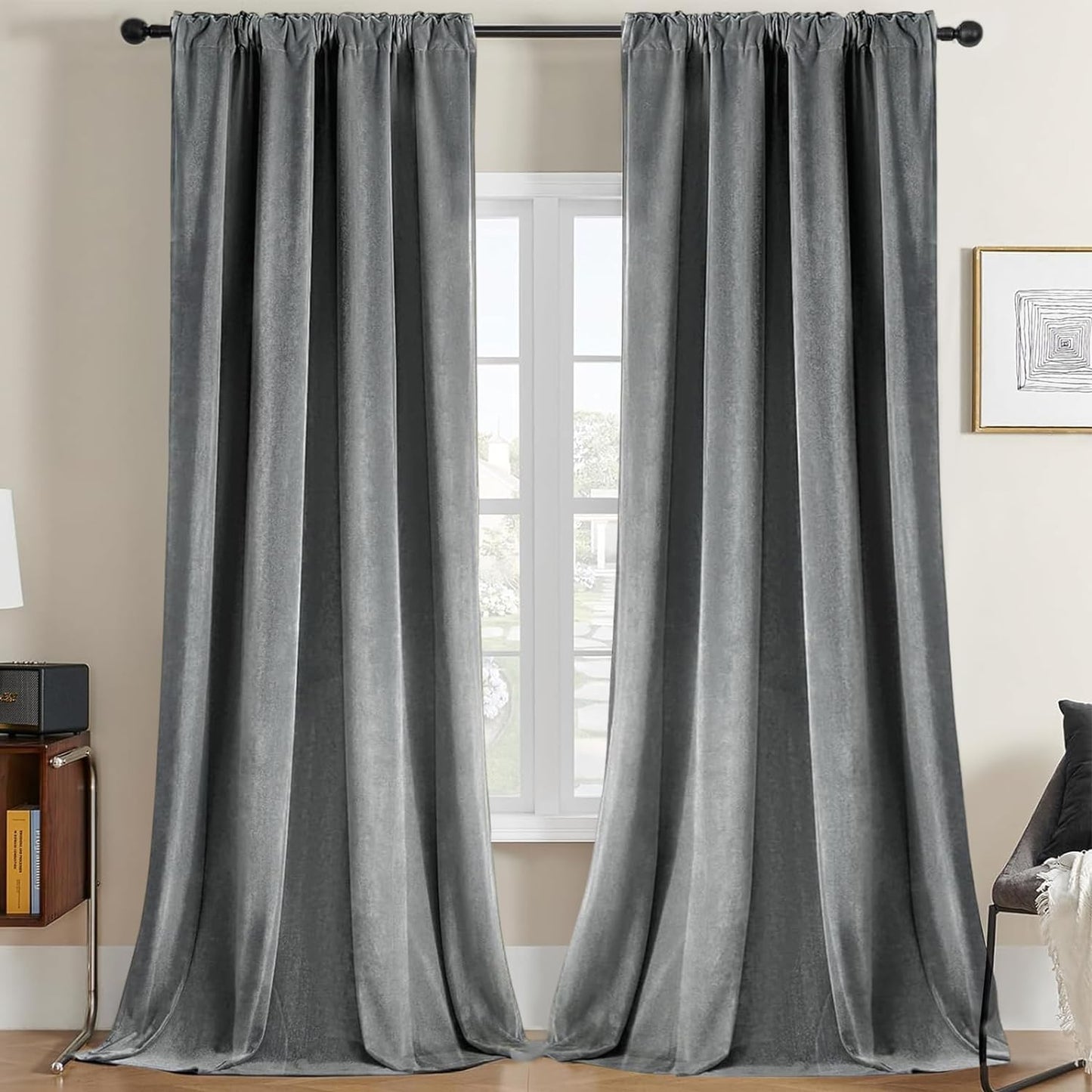 Joydeco Black Velvet Curtains 90 Inch Length 2 Panels, Luxury Blackout Rod Pocket Thermal Insulated Window Curtains, Super Soft Room Darkening Drapes for Living Dining Room Bedroom,W52 X L90 Inches  Joydeco Rod Pocket | Dark Grey 52W X 72L Inch X 2 Panels 