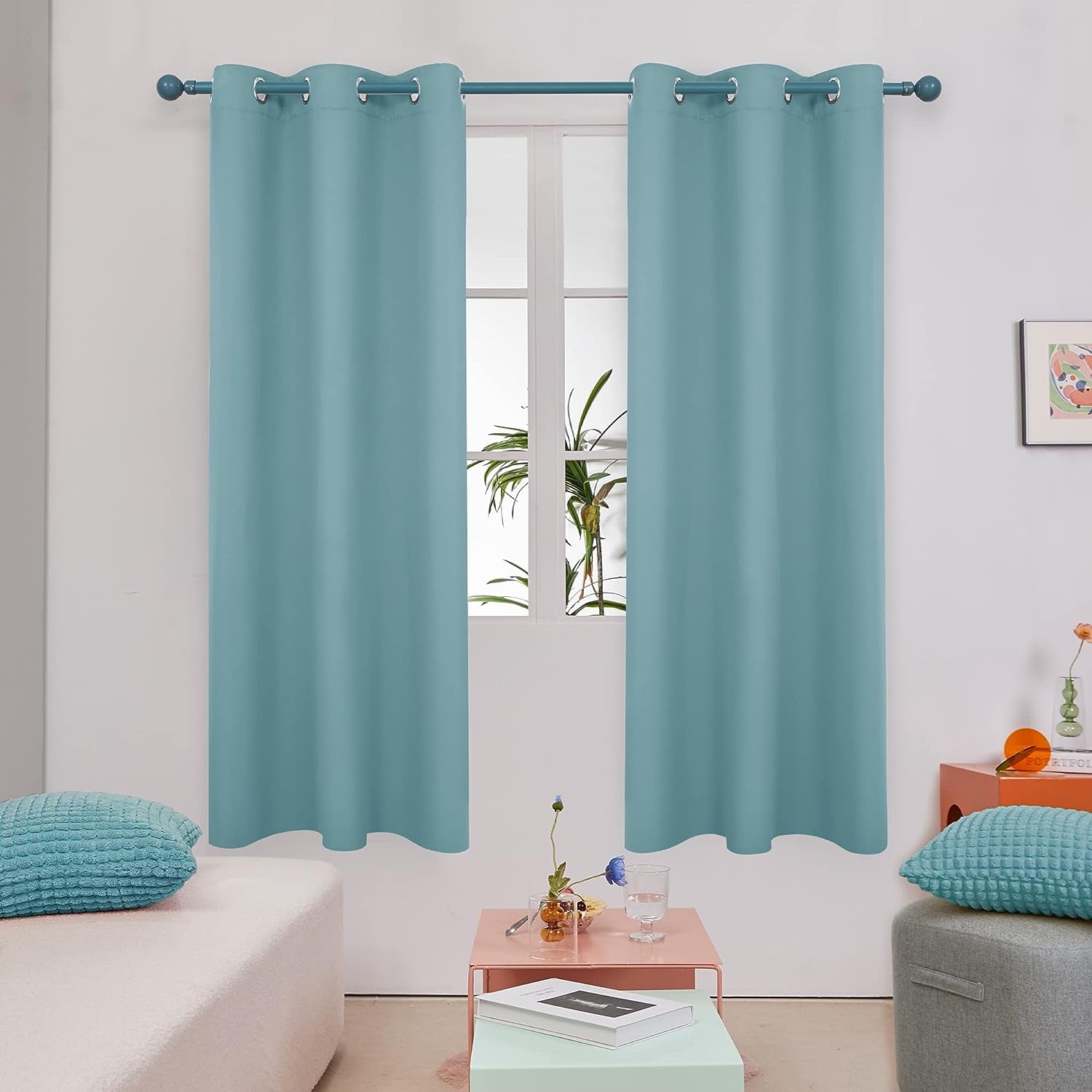 Deconovo 100% Blackout Curtains Room Darkening Thermal Insulated Blackout Grommet Window Curtain for Living Room,Black,42X120-Inch,1 Panel  Deconovo Light Blue 42X63 Inch 