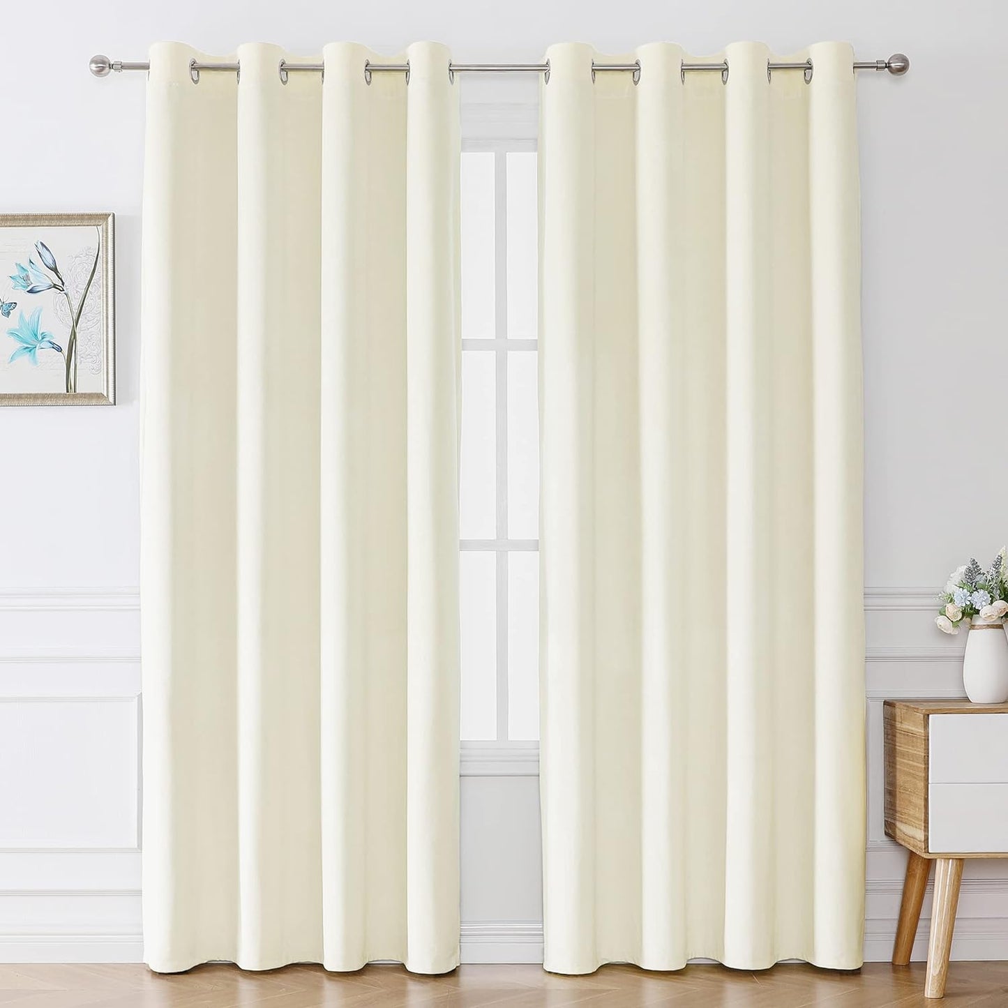 Victree Velvet Curtains for Bedroom, Blackout Curtains 52 X 84 Inch Length - Room Darkening Sun Light Blocking Grommet Window Drapes for Living Room, 2 Panels, Navy  Victree Cream 52 X 96 Inches 
