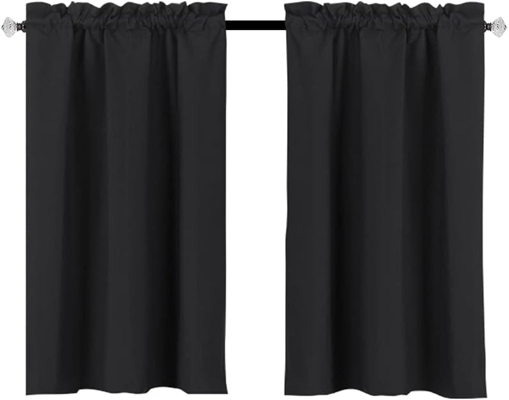 Easy Home Blackout Tier Curtain for Kitchen, Bathroom, Living Room, Thermal Insulated, Room Darkening, Rod Pocket Curtain,2 Panels 36" (W) X36 (L) (Black)  Easy Home Black 36"X45" 