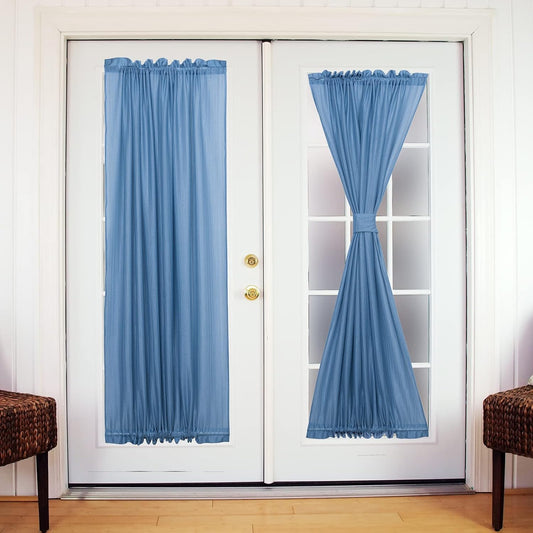 Rloncomix Sheer French Door Curtain 72 Inches Long Geometric Patterns Lace Mesh Front Door Curtain for Kitchen Cafe Bedroom Living Room with Tieback, Blue, Set of 2  BAIHT HOME Blue 54"W X 40"L | 2 Panels 