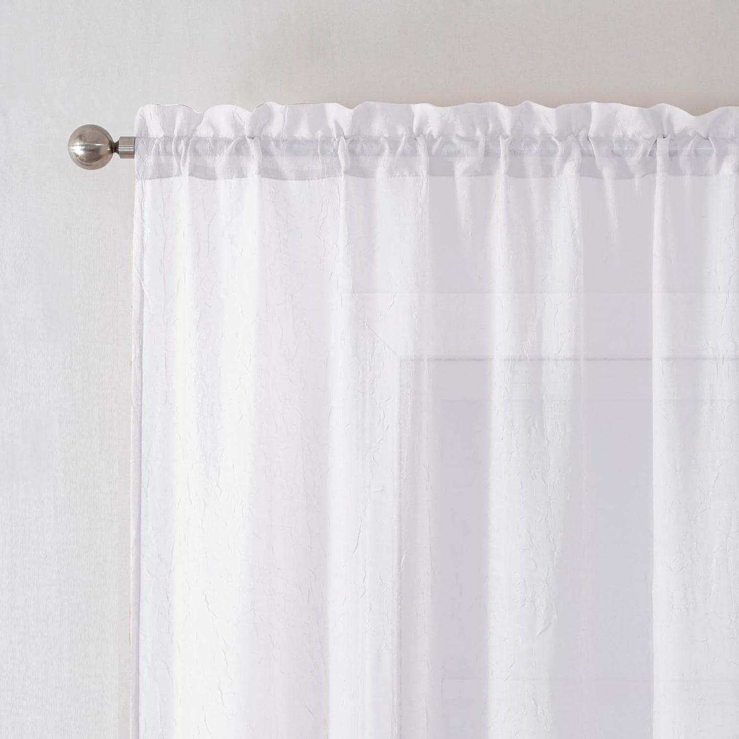 Chyhomenyc Crushed White Sheer Valances for Window 14 Inch Length 2 PCS, Crinkle Voile Short Kitchen Curtains with Dual Rod Pockets，Gauzy Bedroom Curtain Valance，Each 42Wx14L Inches  Chyhomenyc White 42 W X 84 L 