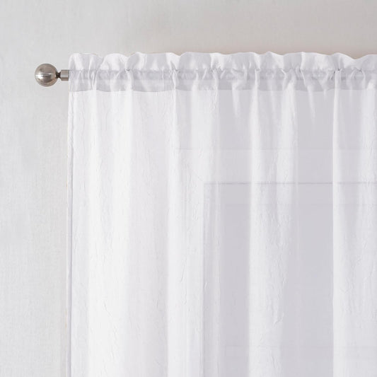 Crushed Sheer White Curtains 63 Inch Length 2 Panels, Light Filtering Solid Crinkle Voile Short Sheer Curtian for Bedroom Living Room, Each 42Wx63L Inches  Chyhomenyc White 42 W X 24 L 