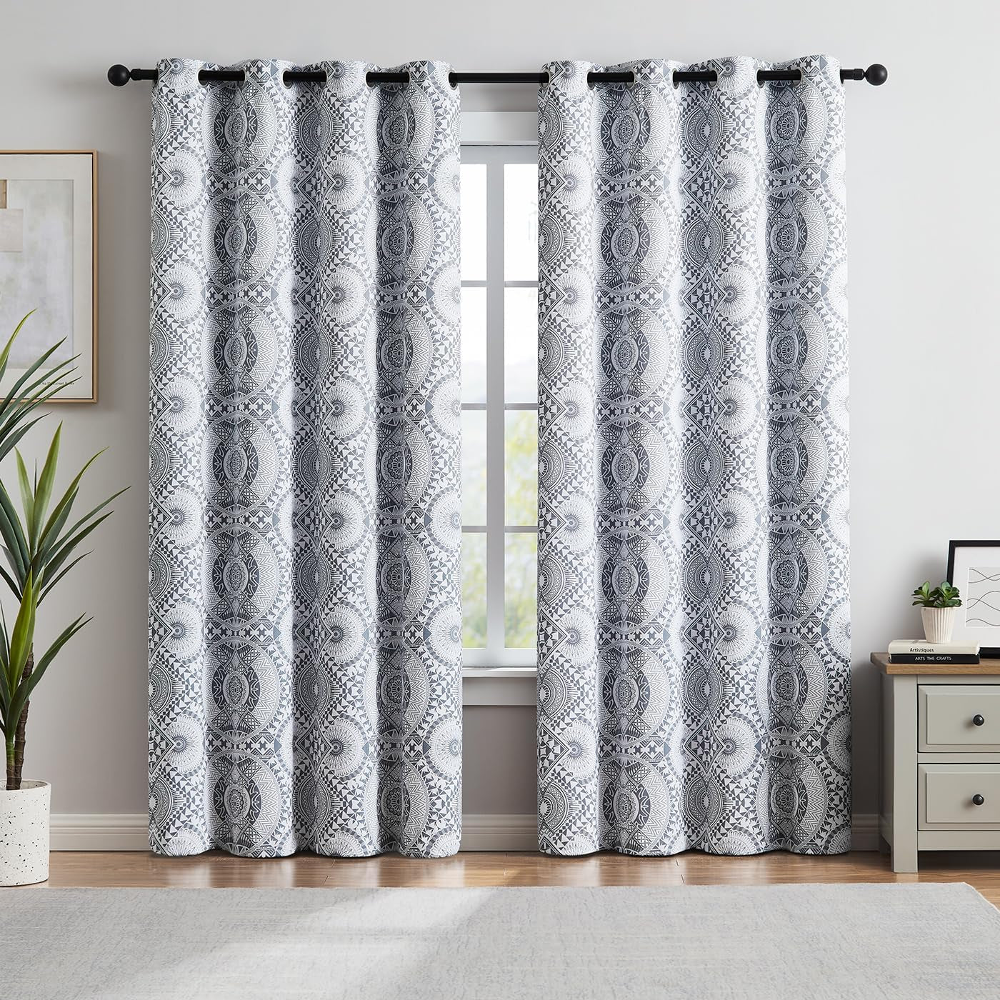 Metallic Geo Blackout Curtain Panels for Bedroom Thermal Insulated Light Blocking Foil Trellis Moroccan Window Treatments Diamond Grommet Drapes for Living-Room, Set of 2, 50" X 84", Beige/Gold  ugoutry Ethic Grey 50"X84"X2 