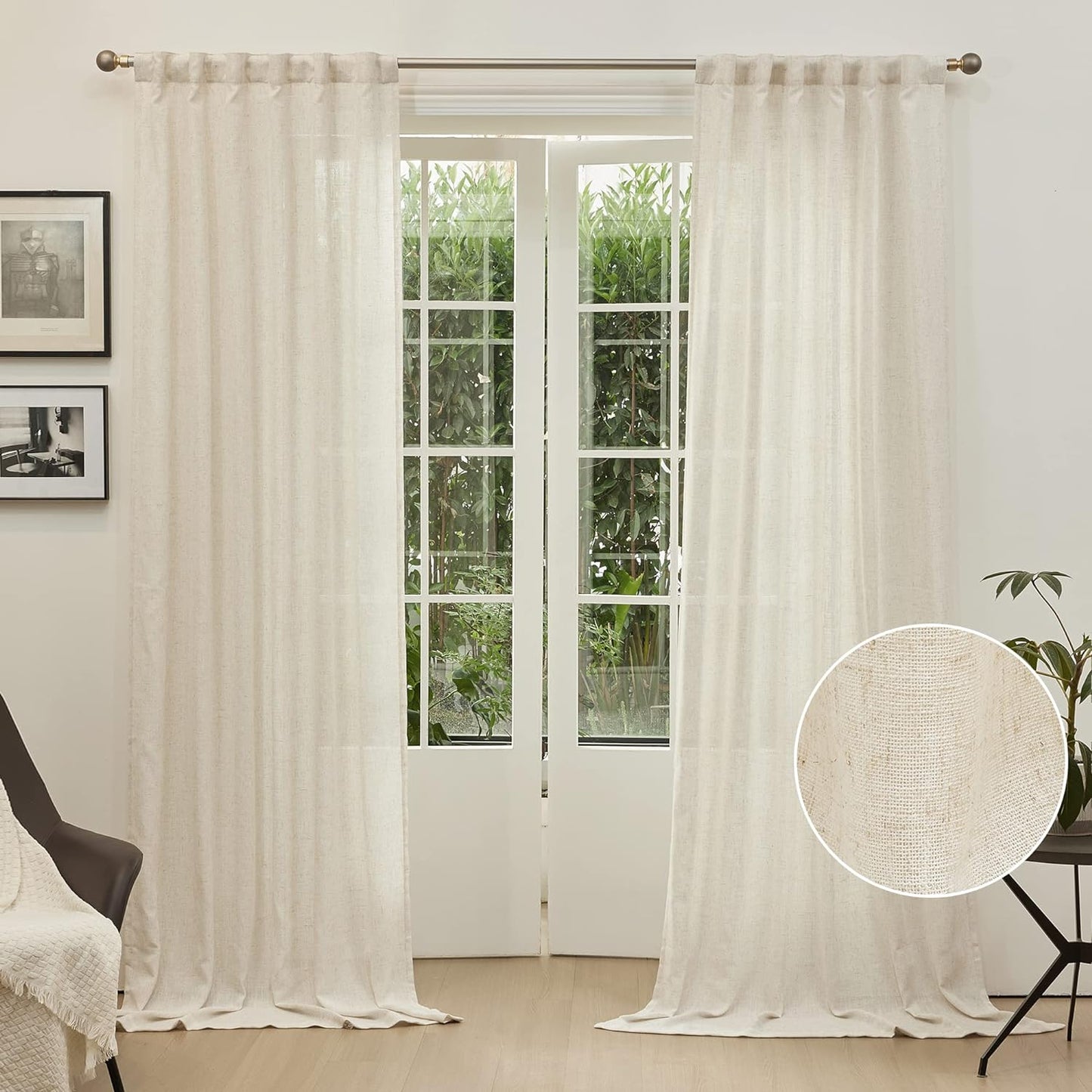 MYSKY HOME 90 Inch Curtains for Sliding Glass Door Windows, Living Room Decoration Cotton Drapes Soft Comfortable Touch Farmhouse Country Patio Treatment Set, 50" Width, Natural, 2 Panels  MYSKYTEX Linen 50"W X 108"L 