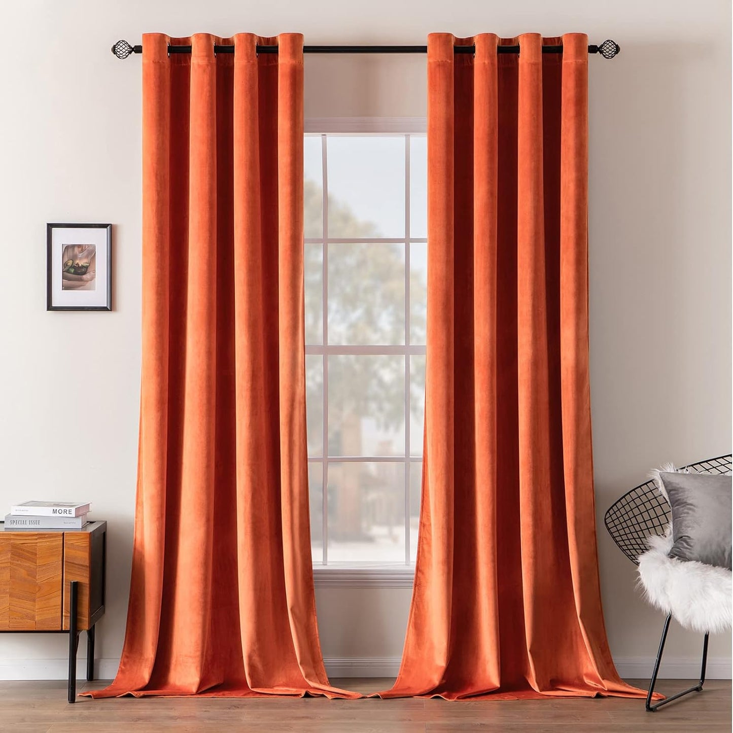 MIULEE Velvet Curtains Olive Green Elegant Grommet Curtains Thermal Insulated Soundproof Room Darkening Curtains/Drapes for Classical Living Room Bedroom Decor 52 X 84 Inch Set of 2  MIULEE Burnt Orange W52 X L108 