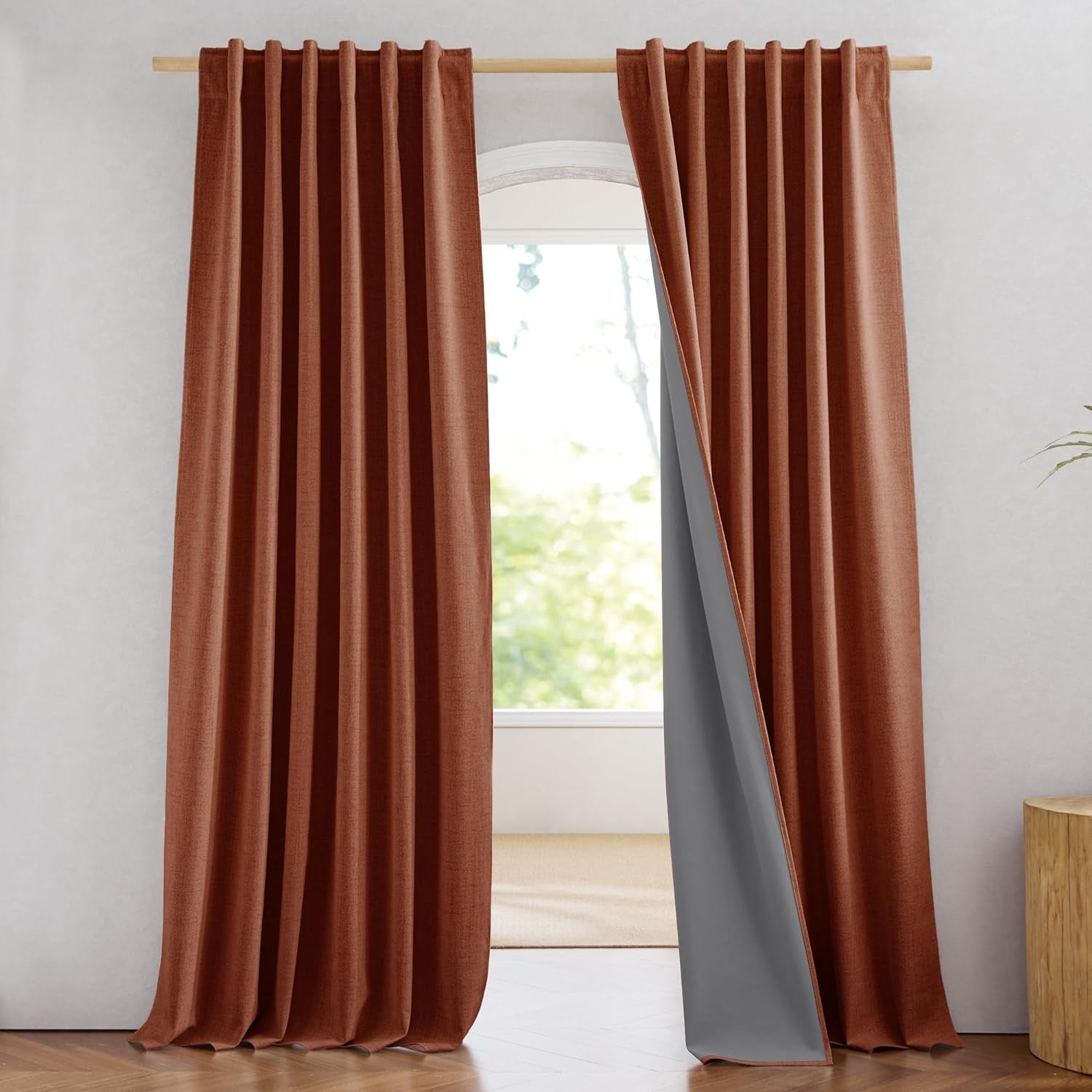 NICETOWN 100% Blackout Linen Curtains for Living Room with Thermal Insulated White Liner, Ivory, 52" Wide, 2 Panels, 84" Long Drapes, Back Tab Retro Linen Curtains Vertical Drapes Privacy for Bedroom  NICETOWN Burnt Orange W52 X L90 