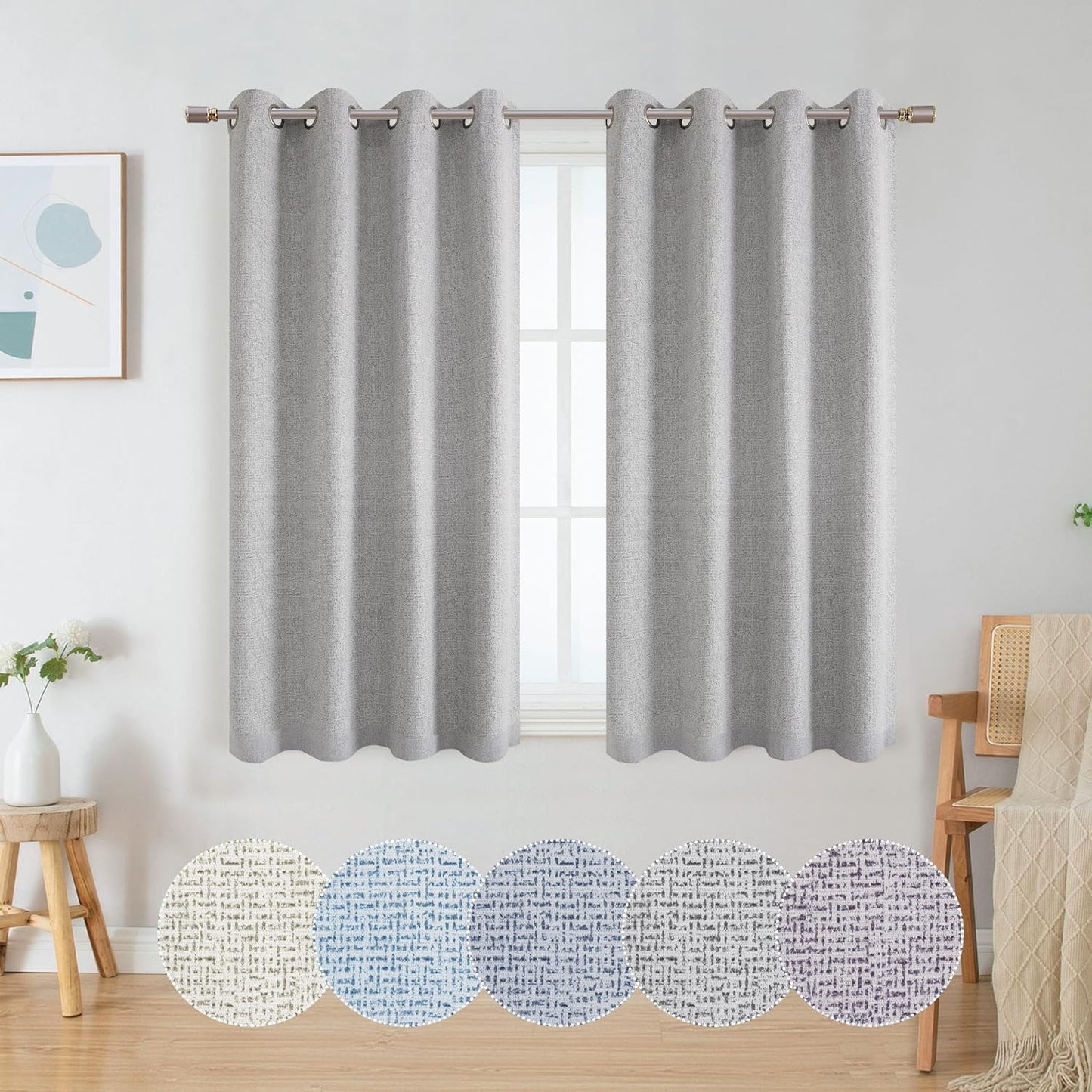 OWENIE Luke Black Out Curtains 63 Inch Long 2 Panels for Bedroom, Geometric Printed Completely Blackout Room Darkening Curtains, Grommet Thermal Insulated Living Room Curtain, 2 PCS, Each 42Wx63L Inch  OWENIE Grey 42"W X 45"L | 2 Pcs 