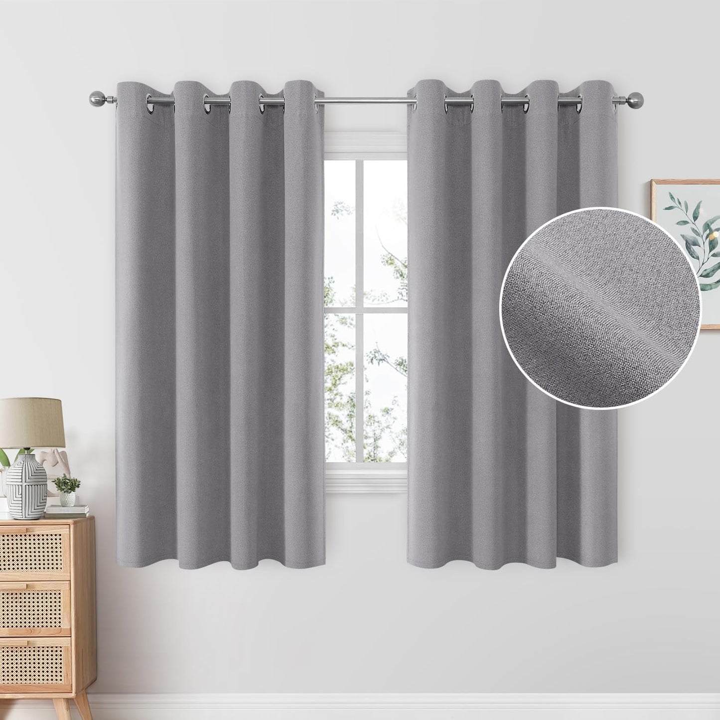 HOMEIDEAS 100% Blush Pink Linen Blackout Curtains for Bedroom, 52 X 84 Inch Room Darkening Curtains for Living, Faux Linen Thermal Insulated Full Black Out Grommet Window Curtains/Drapes  HOMEIDEAS Light Grey W52" X L63" 
