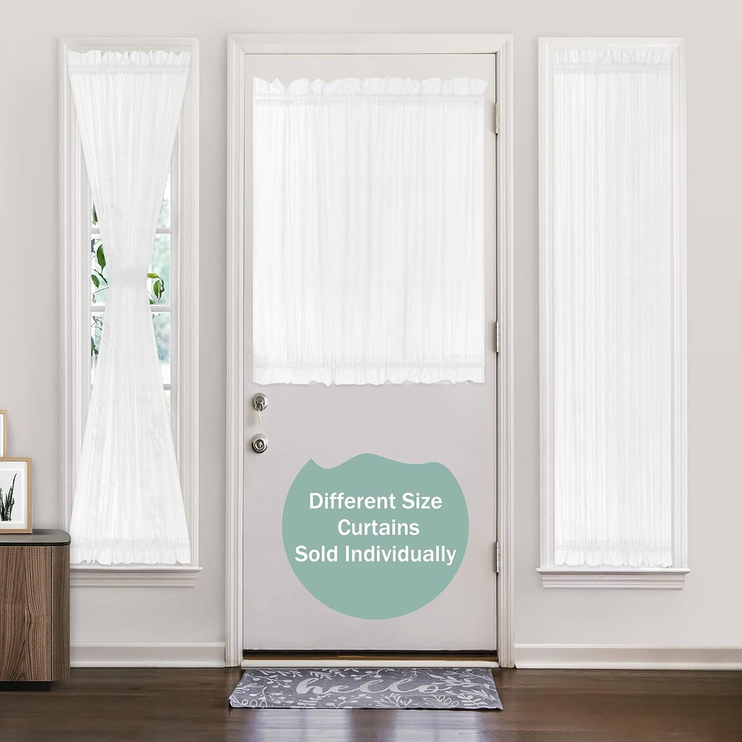HOMEIDEAS Side Door Curtains for Small Window, Side Door Window Curtains with Rod Pocket Light Filtering Sidelight Curtain for Front Door, 26W X 40L Sheer Door Curtains with Tieback, 1 Panel, White  HOMEIDEAS   