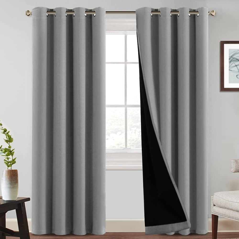 Princedeco 100% Blackout Curtains 84 Inches Long Pair of Energy Smart & Noise Blocking Out Drapes for Baby Room Window Thermal Insulated Guest Room Lined Window Dressing(Desert Sage, 52 Inches Wide)  PrinceDeco Light Gray 52"W X84"L 
