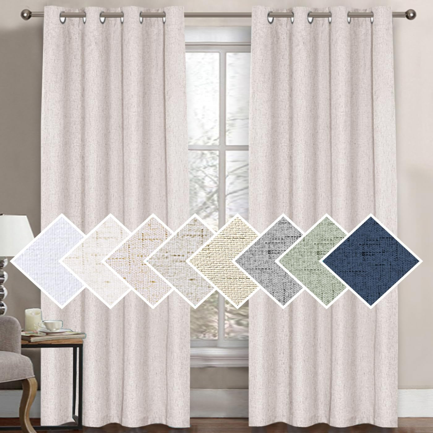 H.VERSAILTEX 100% Blackout Curtains for Bedroom Thermal Insulated Linen Textured Curtains Heat and Full Light Blocking Drapes Living Room Curtains 2 Panel Sets, 52X84 - Inch, Natural  H.VERSAILTEX Ivory 1 Panel - 52"W X 96"L 
