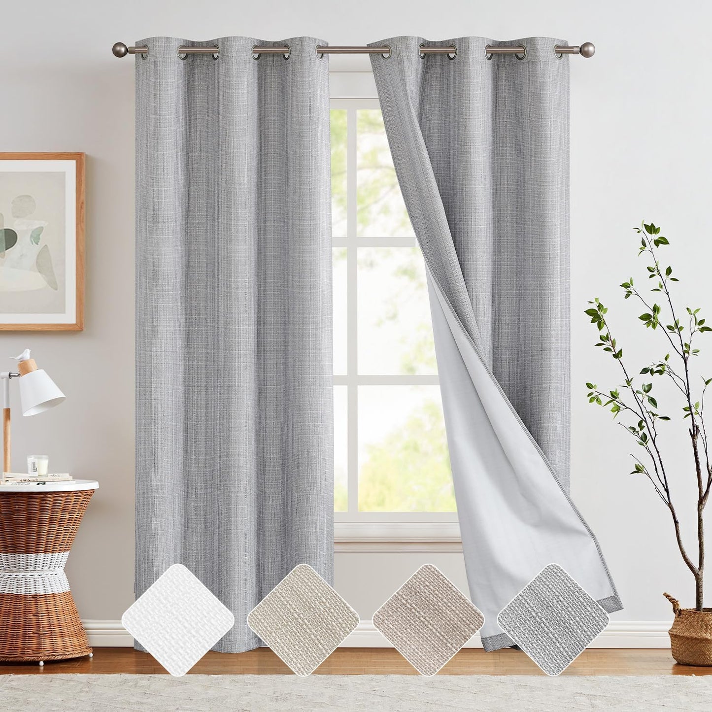 COLLACT White Linen Textured Curtains 84 Inch Length 2 Panels for Living Room Casual Weave Light Filtering Semi Sheer Curtains & Drapes for Bedroom Grommet Top Window Treatments, W38 X L84, White  COLLACT Blackout | Heathered Grey W38 X L96 