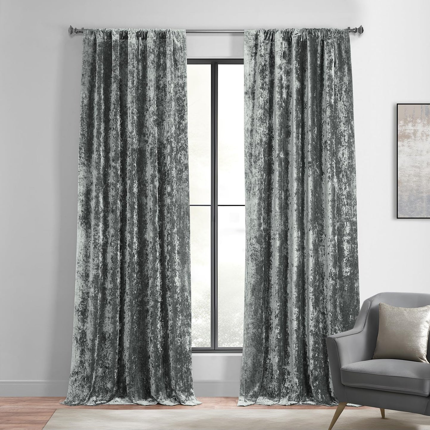 HPD Half Price Drapes Lush Crush Velvet Curtains - Room Darkening Curtain 96 Inches Long for Bedroom & Living Room, Luxury Look, Rod Pocket Design, (1 Panel), 50W X 96L, Taupe  Exclusive Fabrics & Furnishings Stone Grey 50W X 108L 