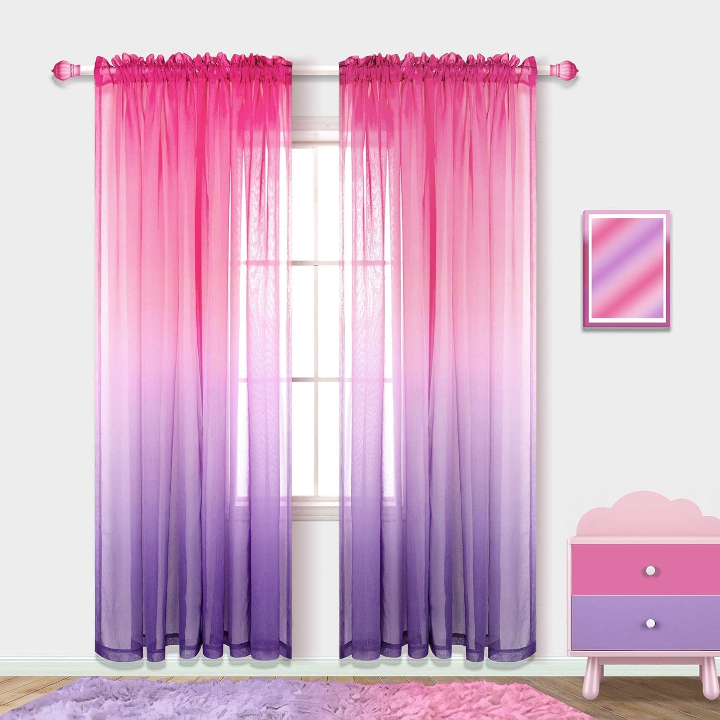Spring Sheer Curtains for Living Room with Rod Pocket Window Treatments Decor 84 Inch Length Bedroom Curtain Set of 2 Panels Yellow and Grey Gray  PITALK TEXTILE Pink And Purple 52X84 