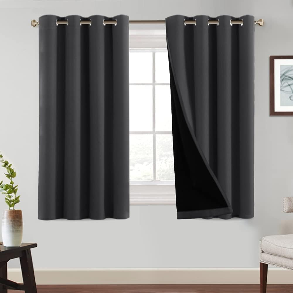 Princedeco 100% Blackout Curtains 84 Inches Long Pair of Energy Smart & Noise Blocking Out Drapes for Baby Room Window Thermal Insulated Guest Room Lined Window Dressing(Desert Sage, 52 Inches Wide)  PrinceDeco Charcoal 52"W X54"L 