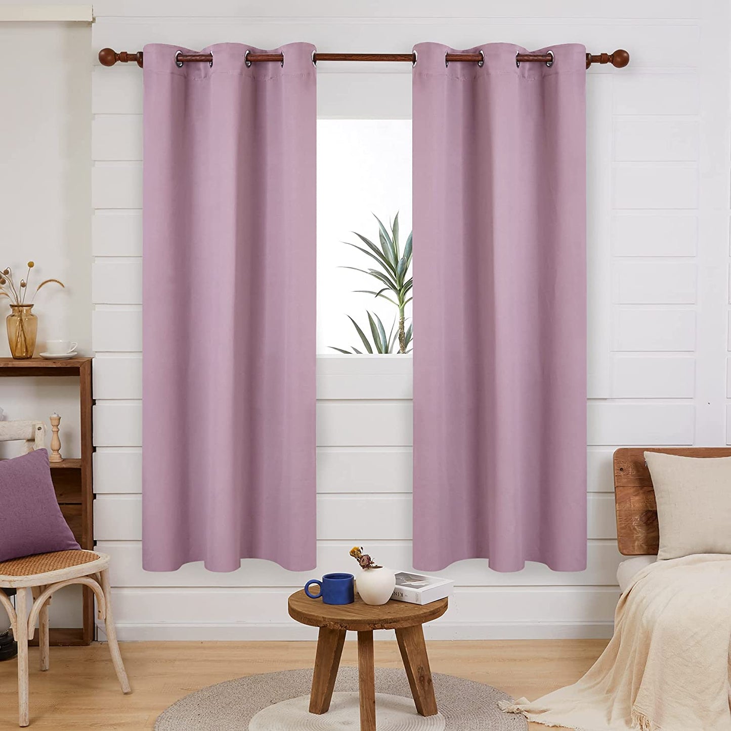 Deconovo 100% Blackout Curtains Room Darkening Thermal Insulated Blackout Grommet Window Curtain for Living Room,Black,42X120-Inch,1 Panel  Deconovo Lavender 42X63 Inch 
