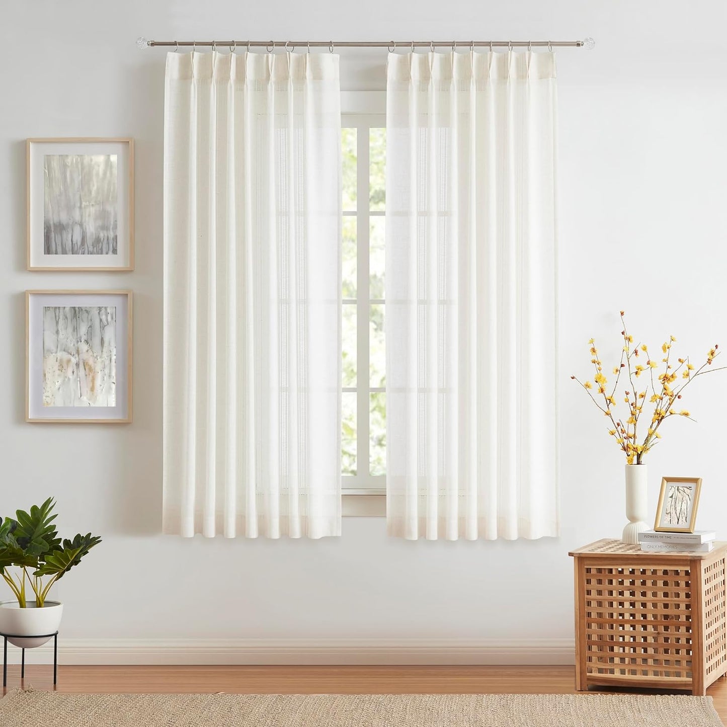 Kayne Studio Boho 2 Pages Sheer Pinch Pleated Curtains,Linen Blended 95 Inches Long Window Treatments,Light Filtering Pinch Pleat Drapes for Farmhouse Living Room 36" W X 90" L,18 Hooks,Beige  Kayne Studio Natural 36"X63"X2 