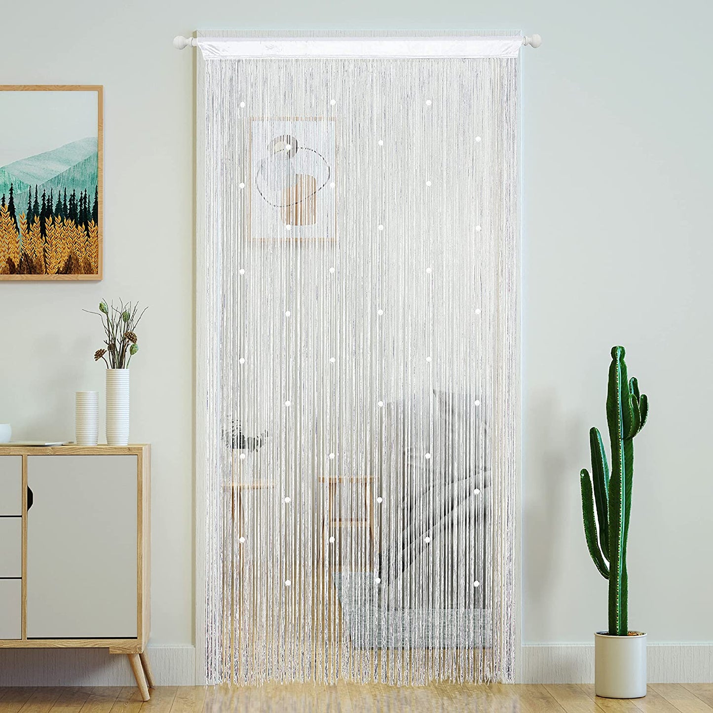 Yaoyue Beaded Curtain Door String Curtains for Doorway Tassels Beads Hanging Fringe Hippie Room Divider Window Hallway Entrance Wall Closet Bedroom Privacy Decor (39×79In/100×200Cm, Light Coffee)  YaoYue White 100×200Cm 