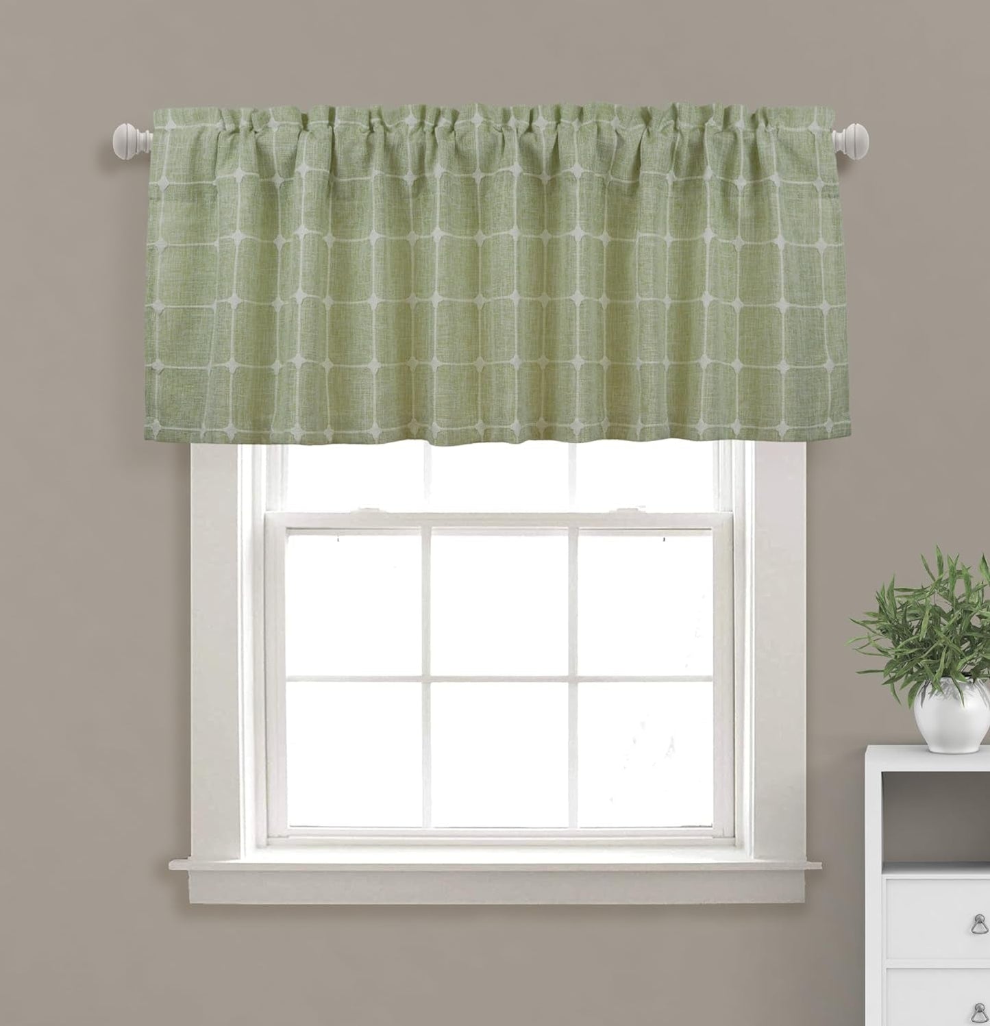 Aiking 2 Panels of Plaid Embroidered 16 Inch Length Rod Pocket Window Valances (56 in by 16 In/Each Panel, Beige)