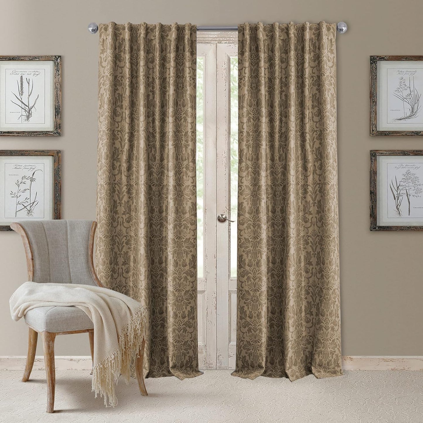 Elrene Home Fashions Antonia Floral Damask Blackout Single Window Curtain Panel, 52"X84", Silver  Elrene Home Fashions   