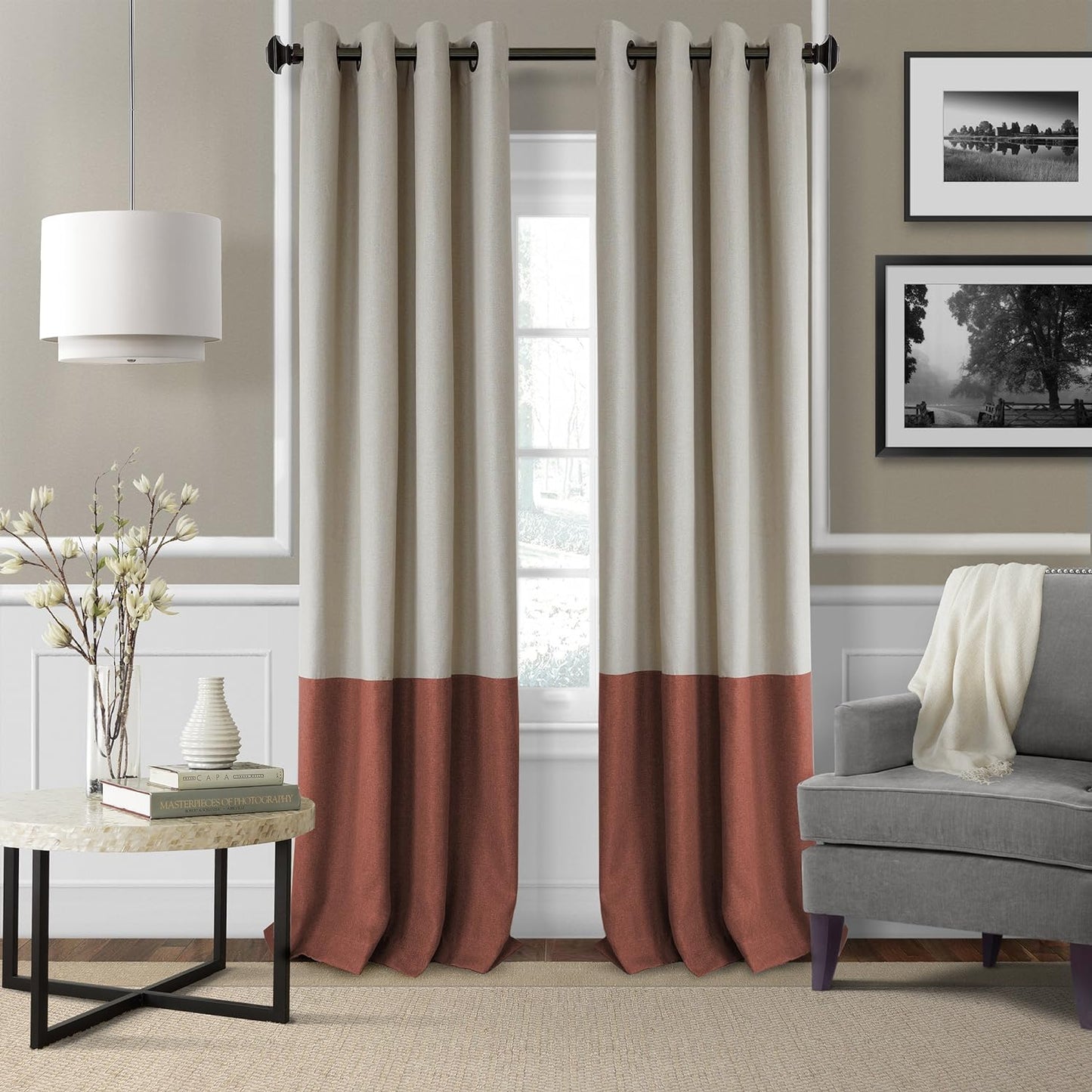 Elrene Home Fashions Braiden Color-Block Blackout Window Curtain, Single Panel, 52 in X 84 in (1 Panel), Linen  Elrene Home Fashions Rust 52" X 95" (1 Panel) 