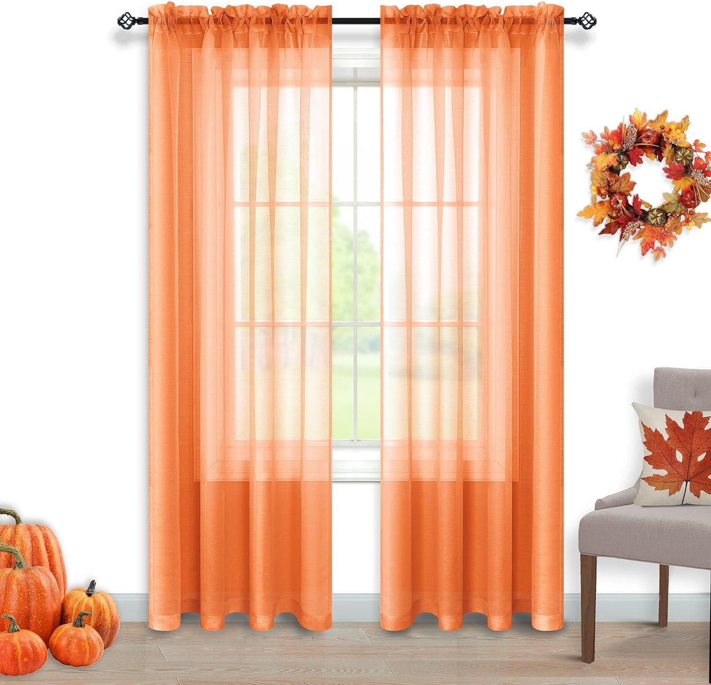 Terracotta Curtains 84 Inch Length for Living Room 2 Panel Sets Rod Pocket Sheer Curtains for Living Room Rust Burnt Orange Red  PITALK TEXTILE Orange 52X84 