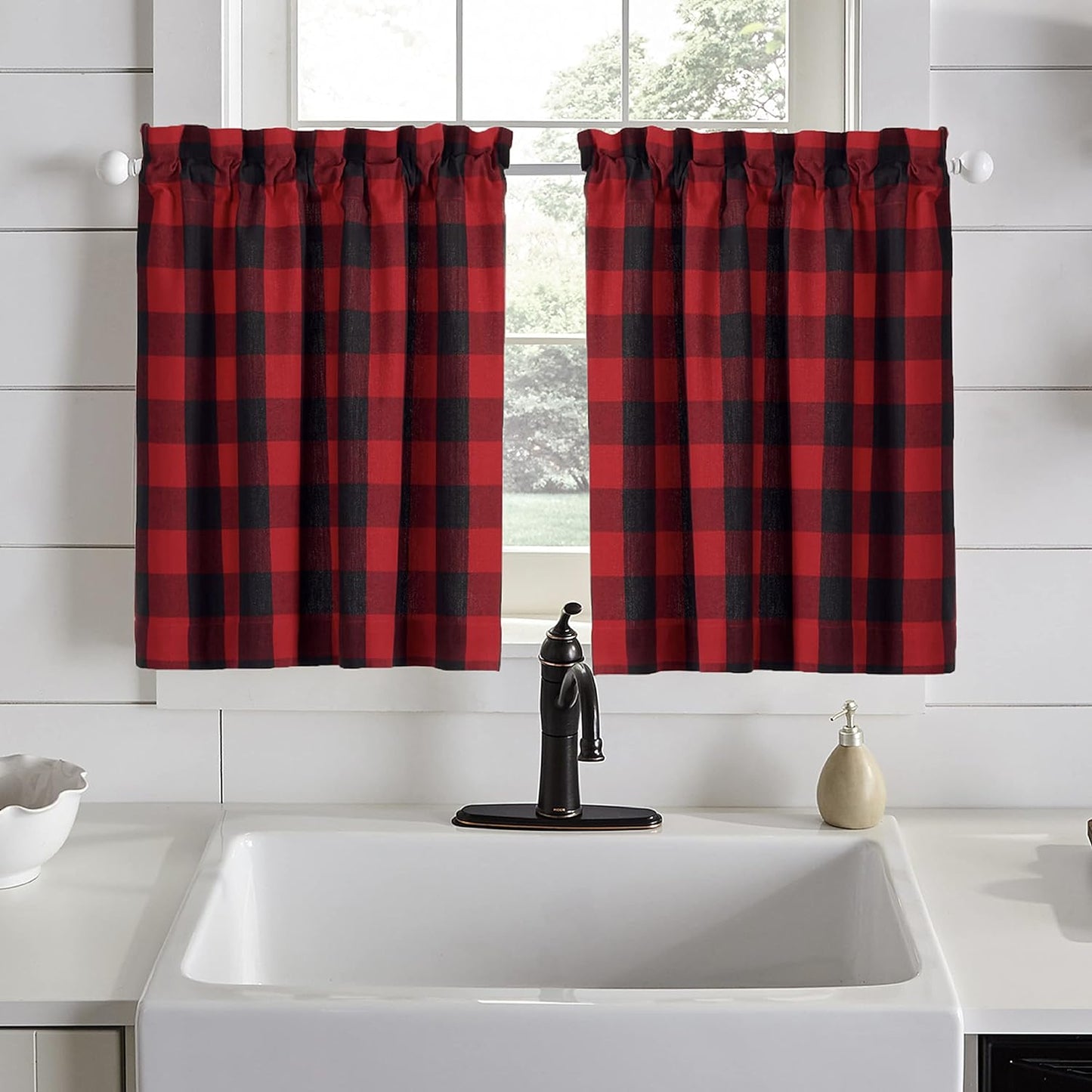 Elrene Home Fashions Farmhouse Living Buffalo-Check Window Curtain Panel, (Black), (52X95)  Elrene Home Fashions Red/Black 24.00" X 30.00" (2 Tiers) 