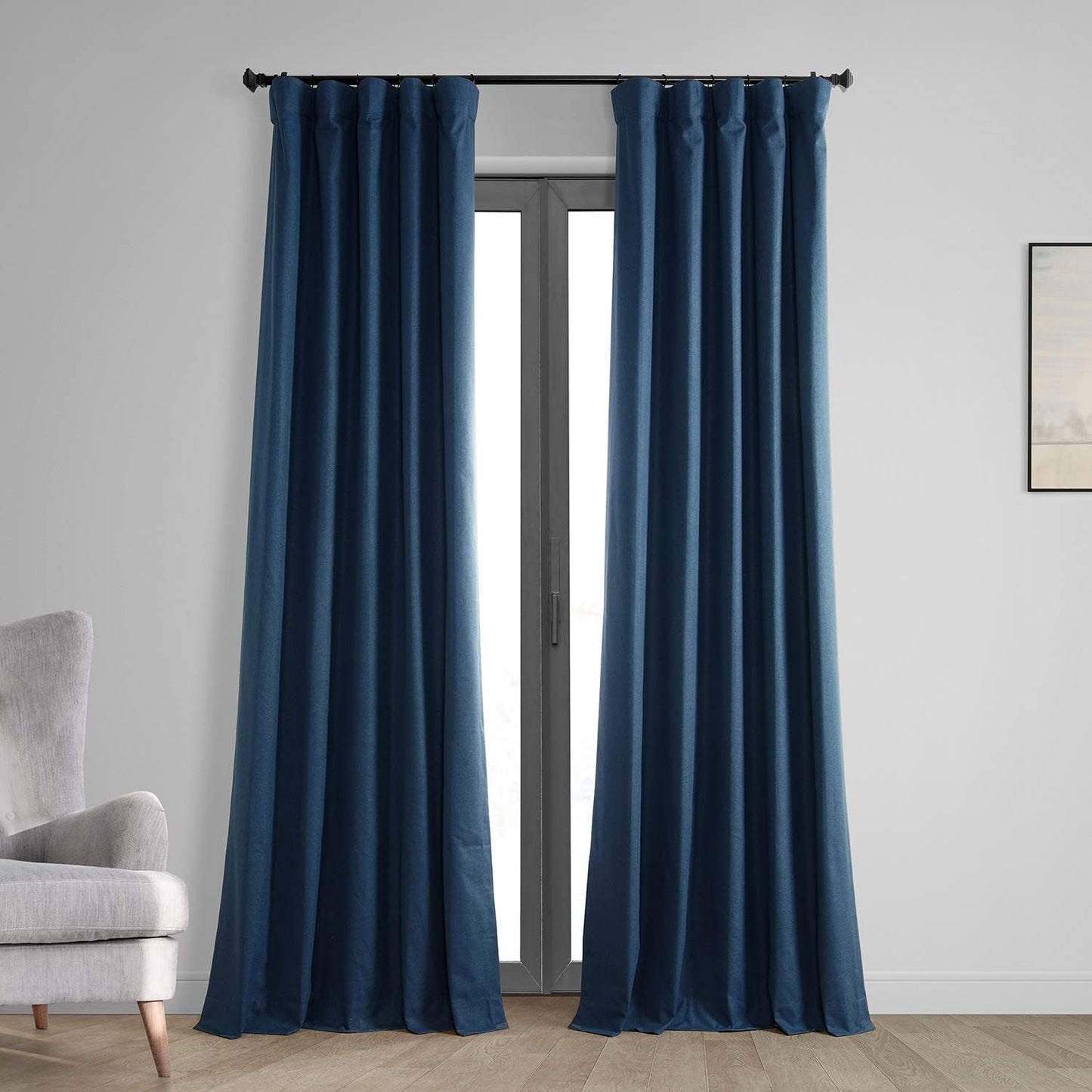 HPD Half Price Drapes Vintage Blackout Curtains for Bedroom - 96 Inches Long Thermal Cross Linen Weave Full Light Blocking 1 Panel Blackout Curtain, (50W X 96L), Millennial Grey  Exclusive Fabrics & Furnishings Indigo 50W X 108L 