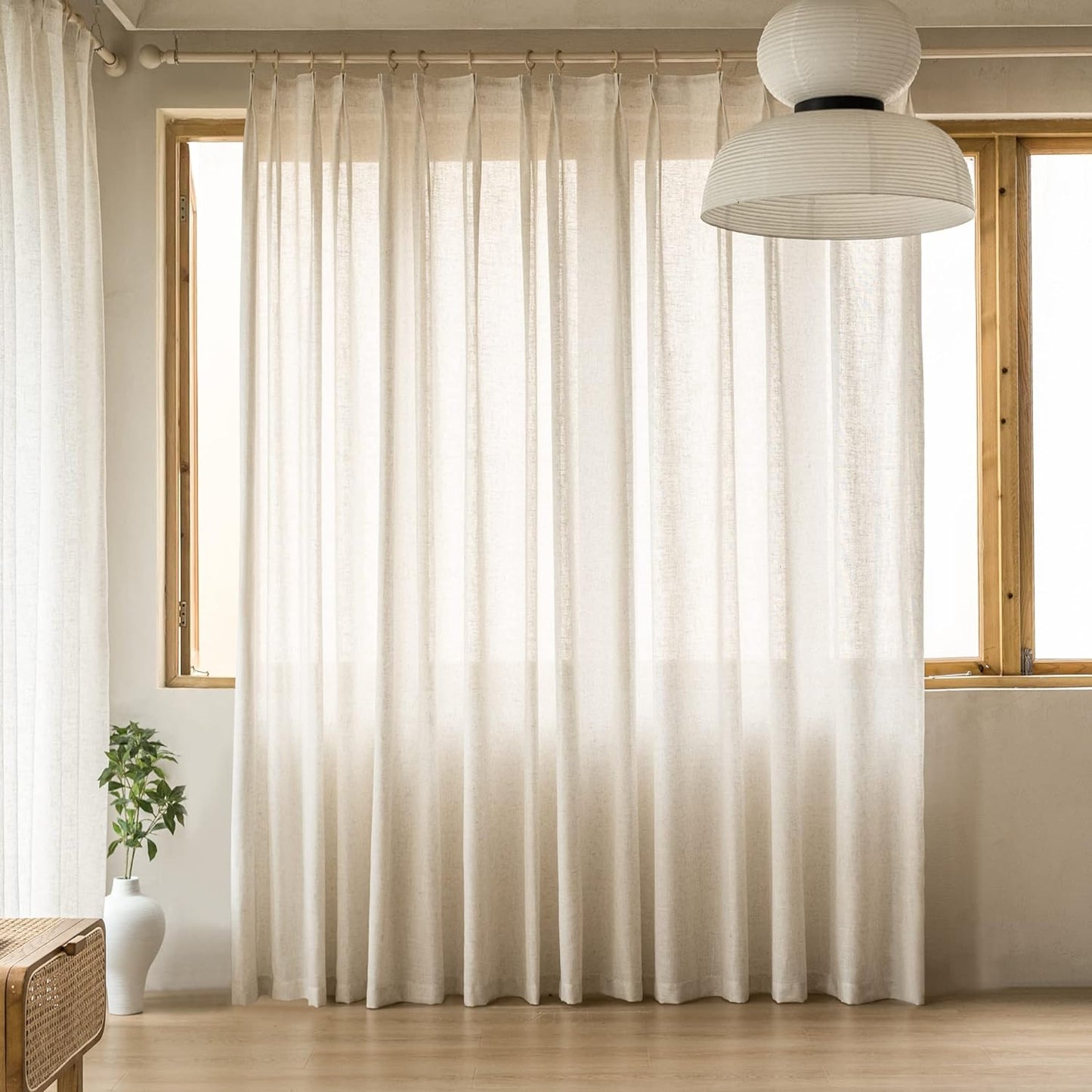 MAIHER Extra Wide Pinch Pleated Drapes 108 Inches Long, Faux Linen Light Filtering Semi Sheer Curtains with Hooks for Living Room Bedroom, Natural Linen (1 Panel, 100 W X 108 L)  MAIHER Linen 54X120 