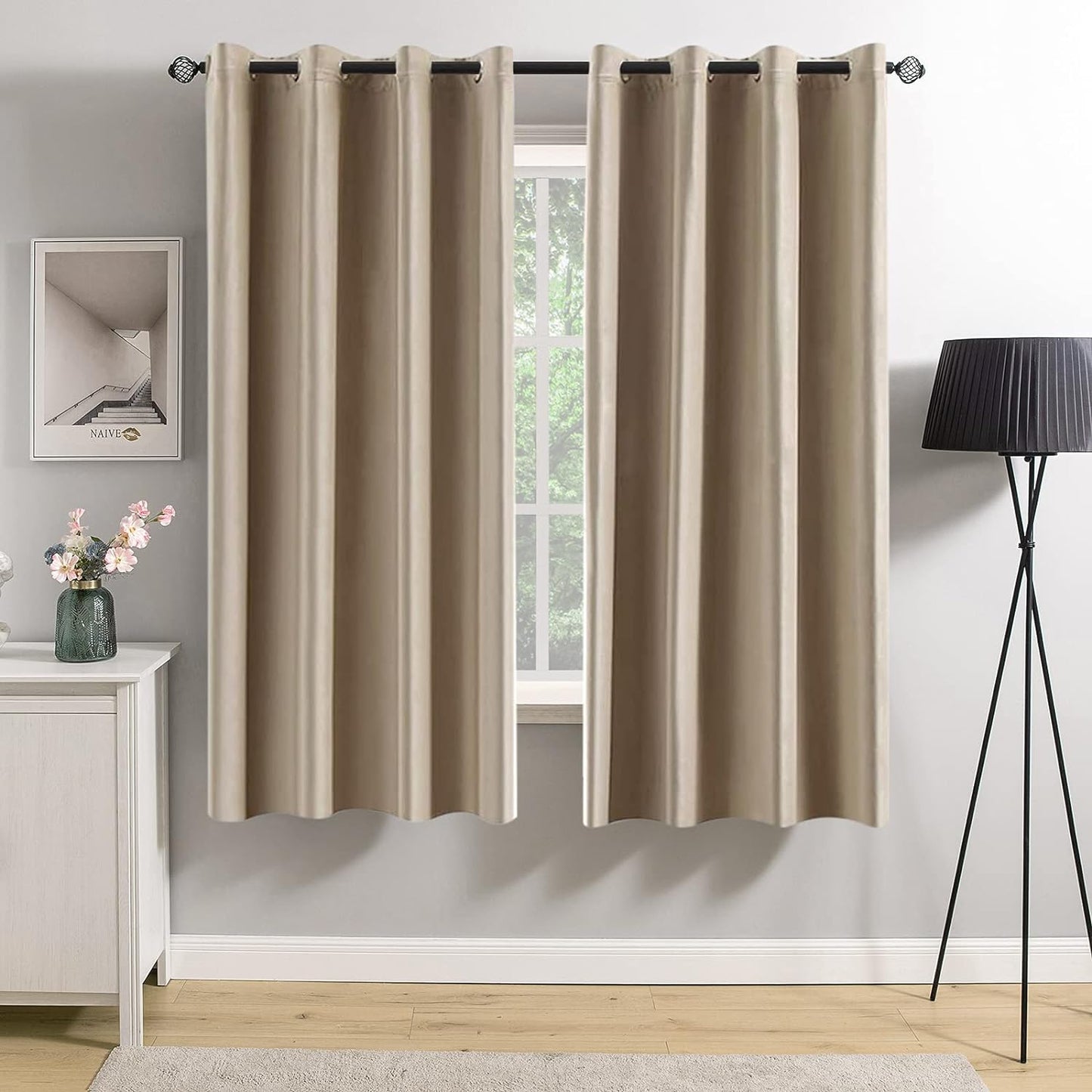 MIULEE Velvet Curtains Olive Green Elegant Grommet Curtains Thermal Insulated Soundproof Room Darkening Curtains/Drapes for Classical Living Room Bedroom Decor 52 X 84 Inch Set of 2  MIULEE Camel Beige W52 X L63 
