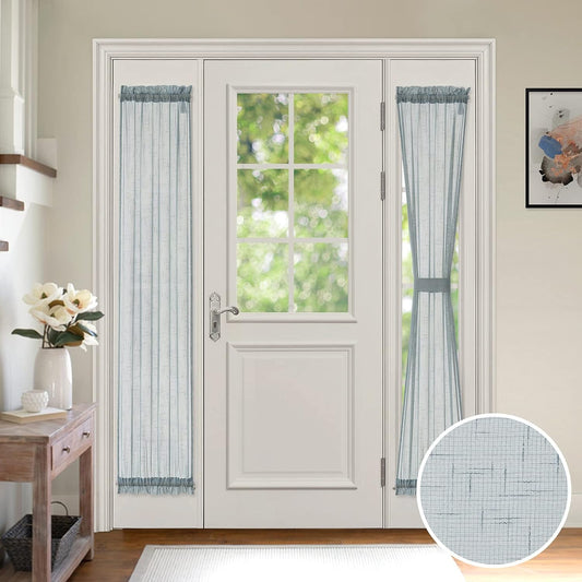 MIULEE 2 Panels French Door Sheer Curtains Teal Linen Textured Window Panels for Sidelight Door/Living Room/Kitchen Light Filtering W 25 X L 72 Inches  MIULEE Teal 2 Panels-W25"Xl72" 