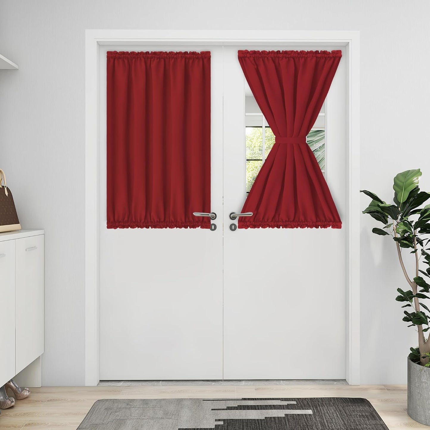 Easy-Going Blackout Door Curtains, Rod Pocket Privacy Light Filtering Sidelight Curtains French Door Curtains with Tieback, 1 Panel, 25X40 Inch, Gray  Easy-Going Christmas Red W25 X L40 Inch 