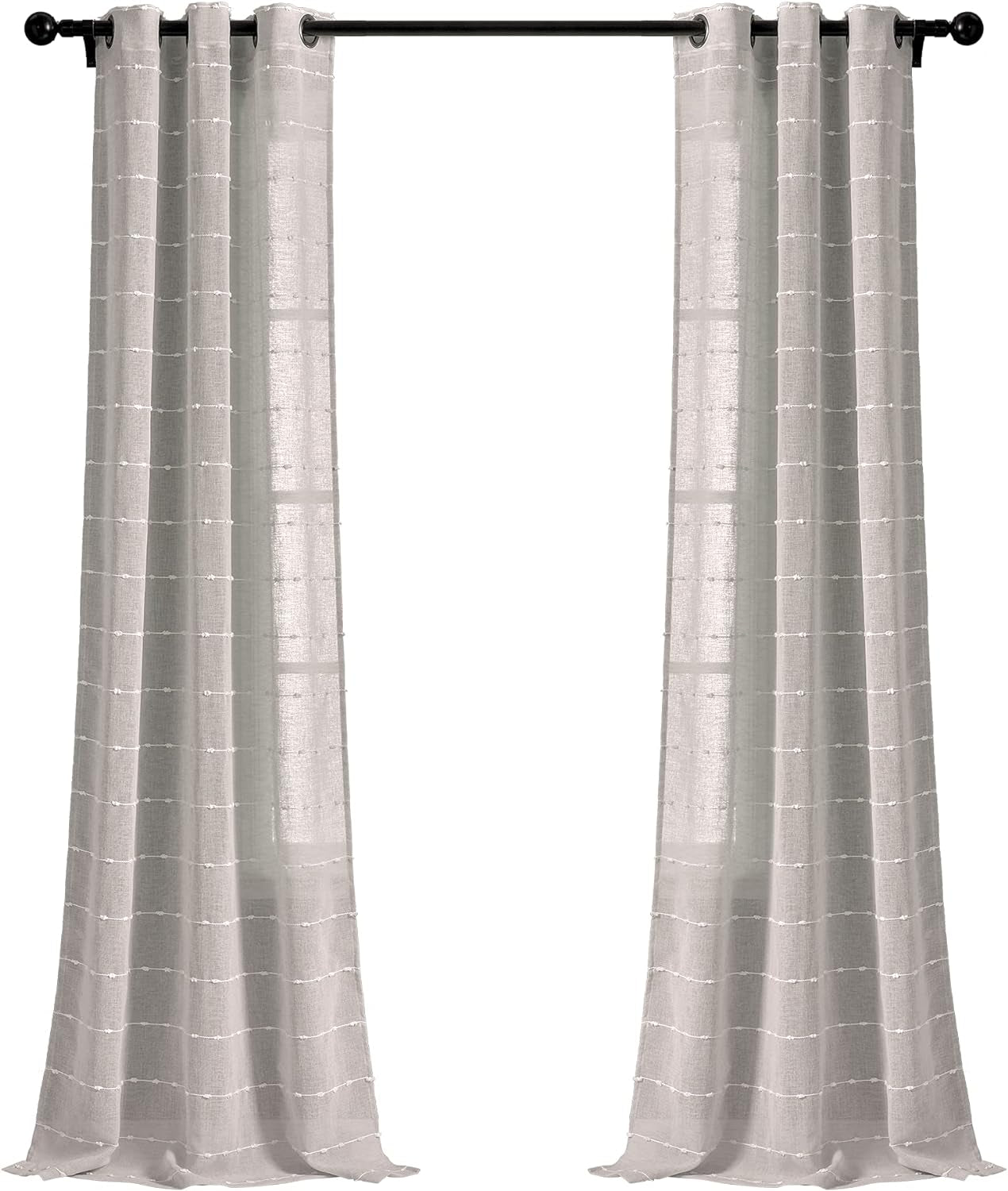 Lush Decor Farmhouse Textured Grommet Sheer Window Curtain Panel Pair, 38"W X 95"L, Gray  Triangle Home Fashions   