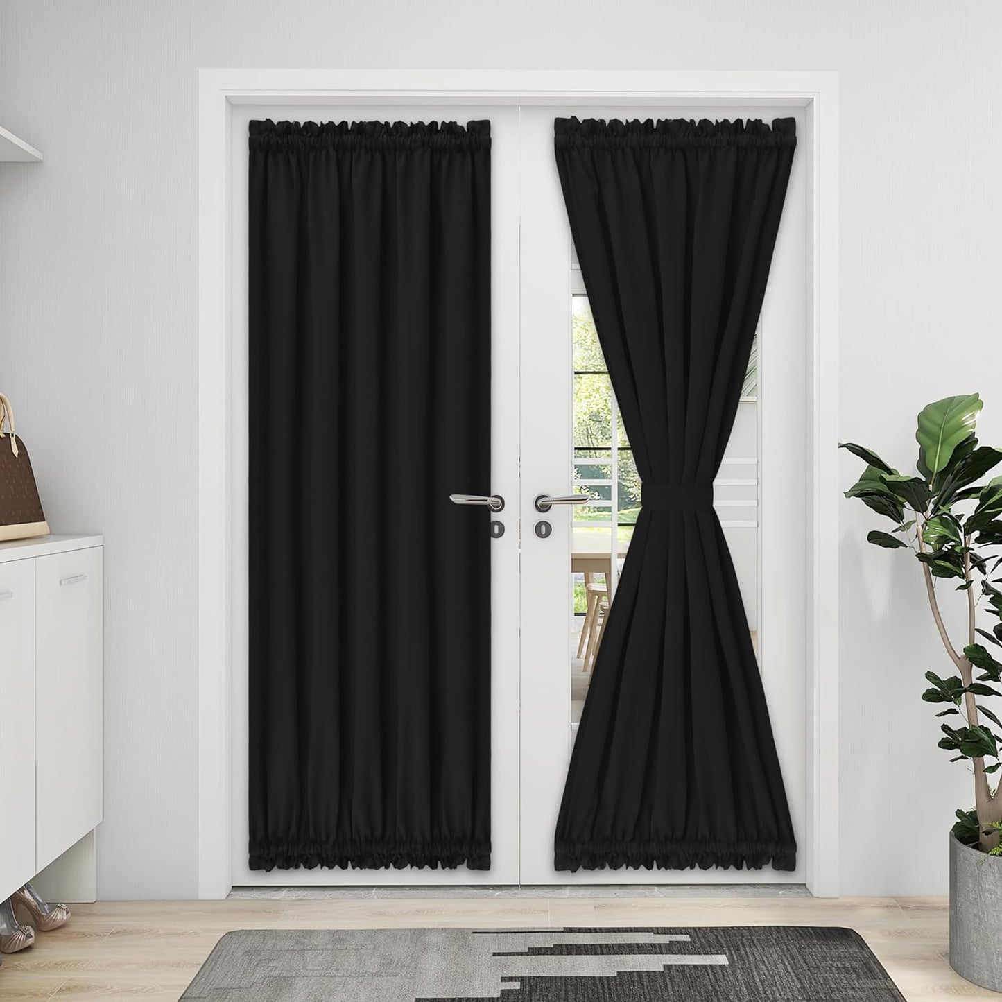 Easy-Going Blackout Door Curtains, Rod Pocket Privacy Light Filtering Sidelight Curtains French Door Curtains with Tieback, 1 Panel, 25X40 Inch, Gray  Easy-Going Black W52 X L72 Inch 
