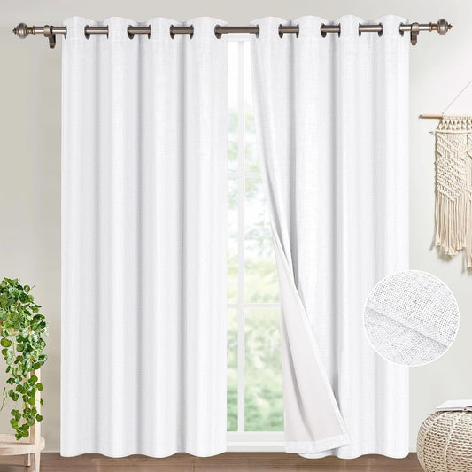 Timeles 100% Blackout Window Curtains 84 Inch Length for Living Room Textured Linen Curtains Sliver Grommet Pinch Pleated Room Darkening Curtain with White Liner/Ties(2 Panel W52 X L84, Ivory)  Timeles Ivory W52" X L84" 