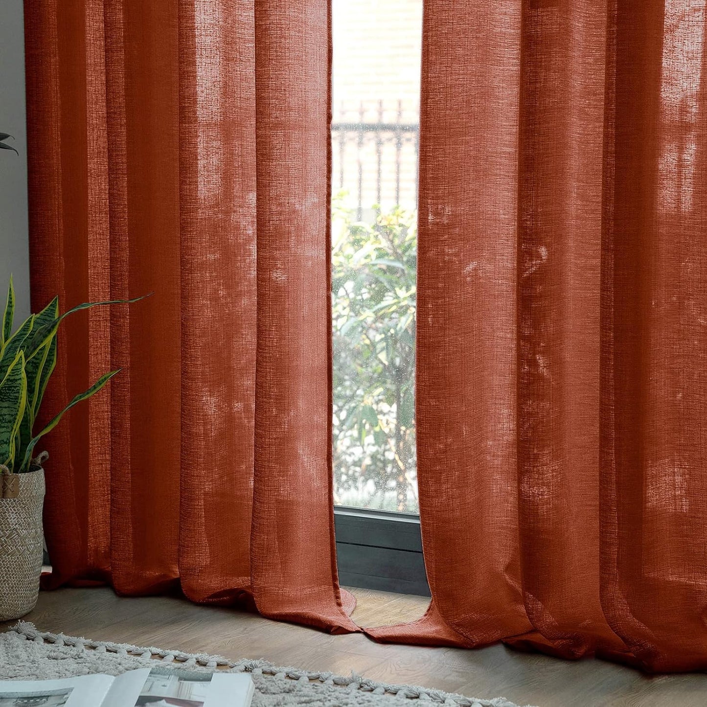 MIULEE Burnt Orange Linen Semi Sheer Curtains 2 Panels for Living Room Bedroom Linen Textured Light Filtering Privacy Window Curtains Terracotta Grommet Drapes Rust Boho Fall Decor W 52 X L 84 Inches  MIULEE   