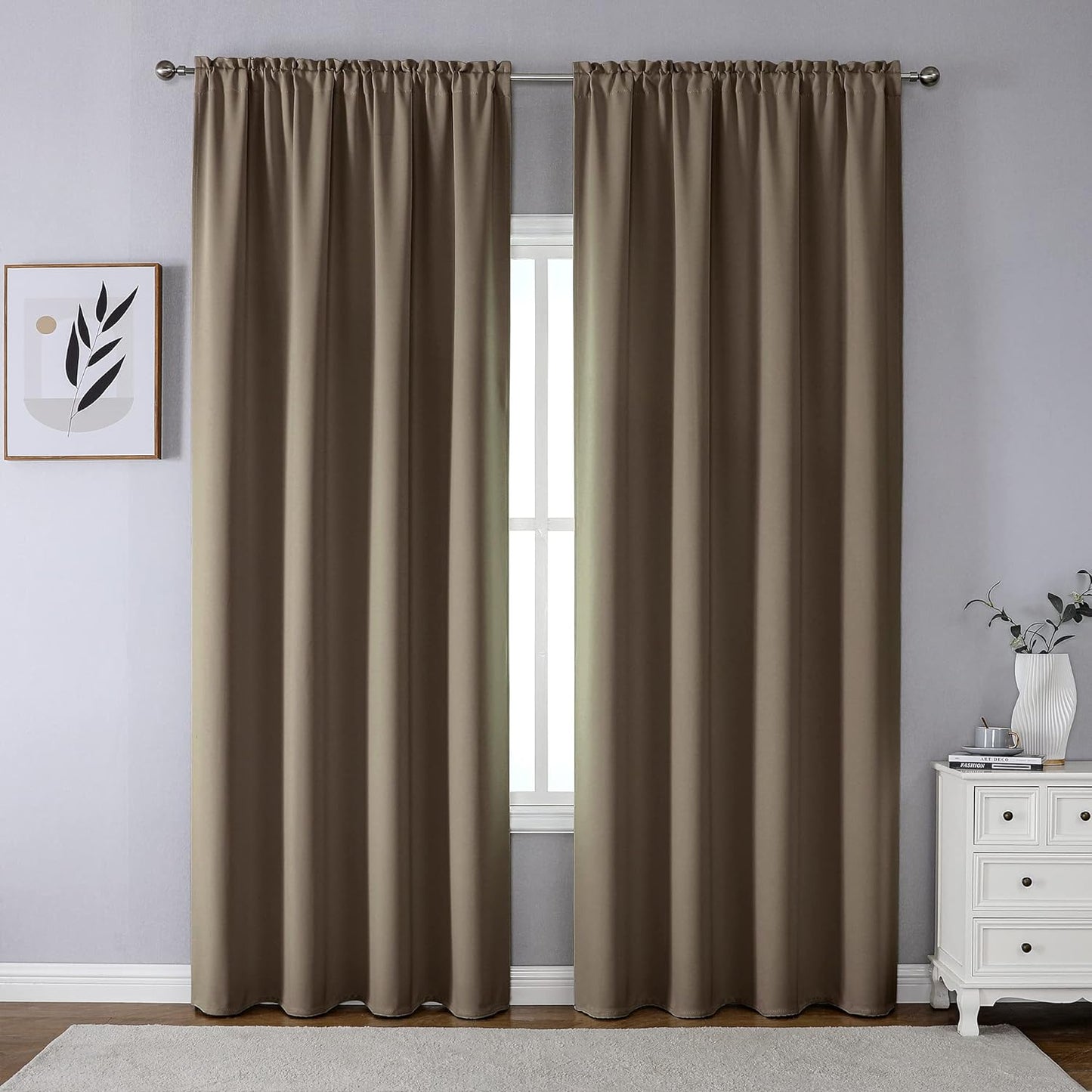 CUCRAF Blackout Curtains 84 Inches Long for Living Room, Light Beige Room Darkening Window Curtain Panels, Rod Pocket Thermal Insulated Solid Drapes for Bedroom, 52X84 Inch, Set of 2 Panels  CUCRAF Khaki 52W X 95L Inch 2 Panels 