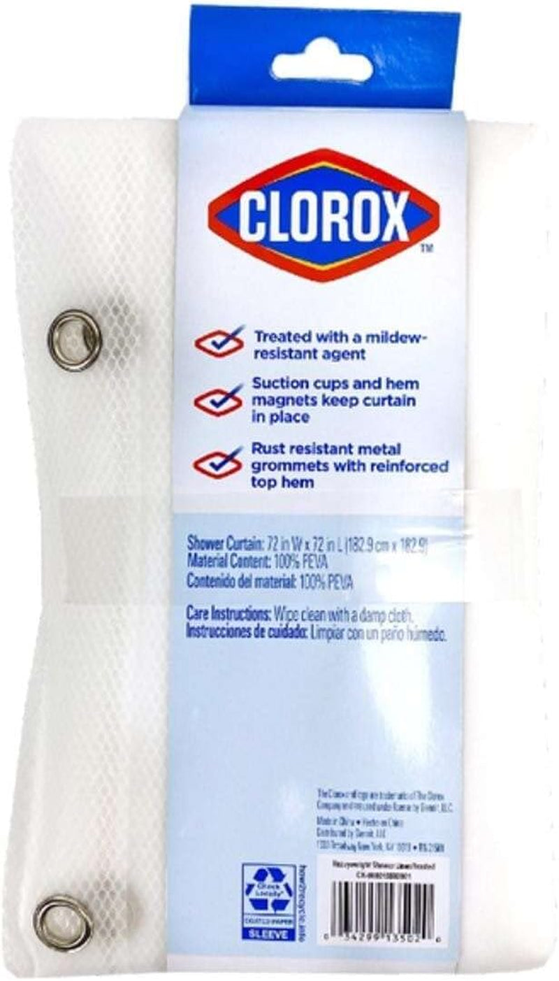 Clorox Treated Premium White Shower Curtain Liner 70"X72" with Weighted Magnetic Hem, Lightweight Waterproof PEVA for Bathroom Tubs and Stalls, Machine Washable