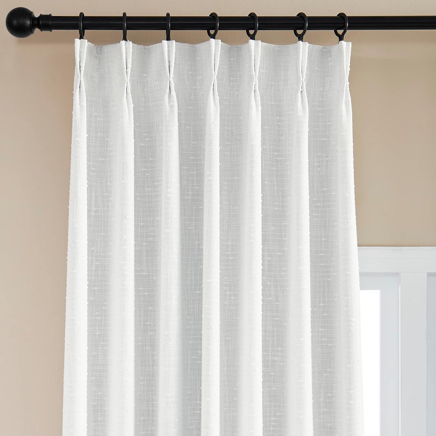 Maison Colette Pinch Pleat White Natural Linen Curtain 84 Inches Length for Bedroom,Back Tab Semi Sheer Window Treatment Drapes for Living Room,2 Panels,40" Width  Maison Colette Home   