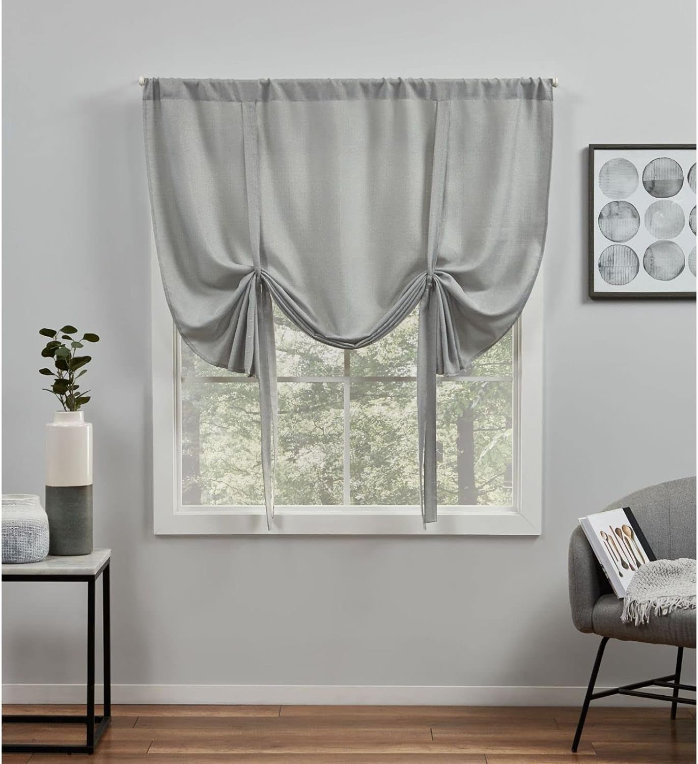 Exclusive Home Loha Light Filtering Rod Pocket Tie up Shade, 54"X63", Dove Grey