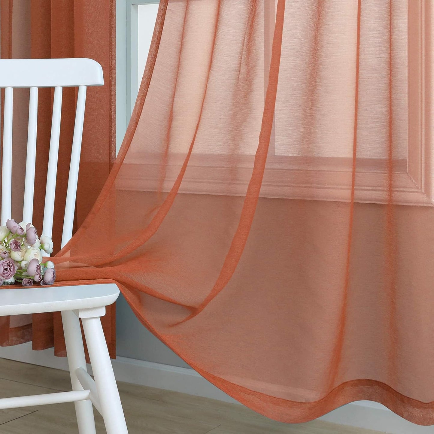 Terracotta Curtains 84 Inch Length for Living Room 2 Panel Sets Rod Pocket Sheer Curtains for Living Room Rust Burnt Orange Red  PITALK TEXTILE   